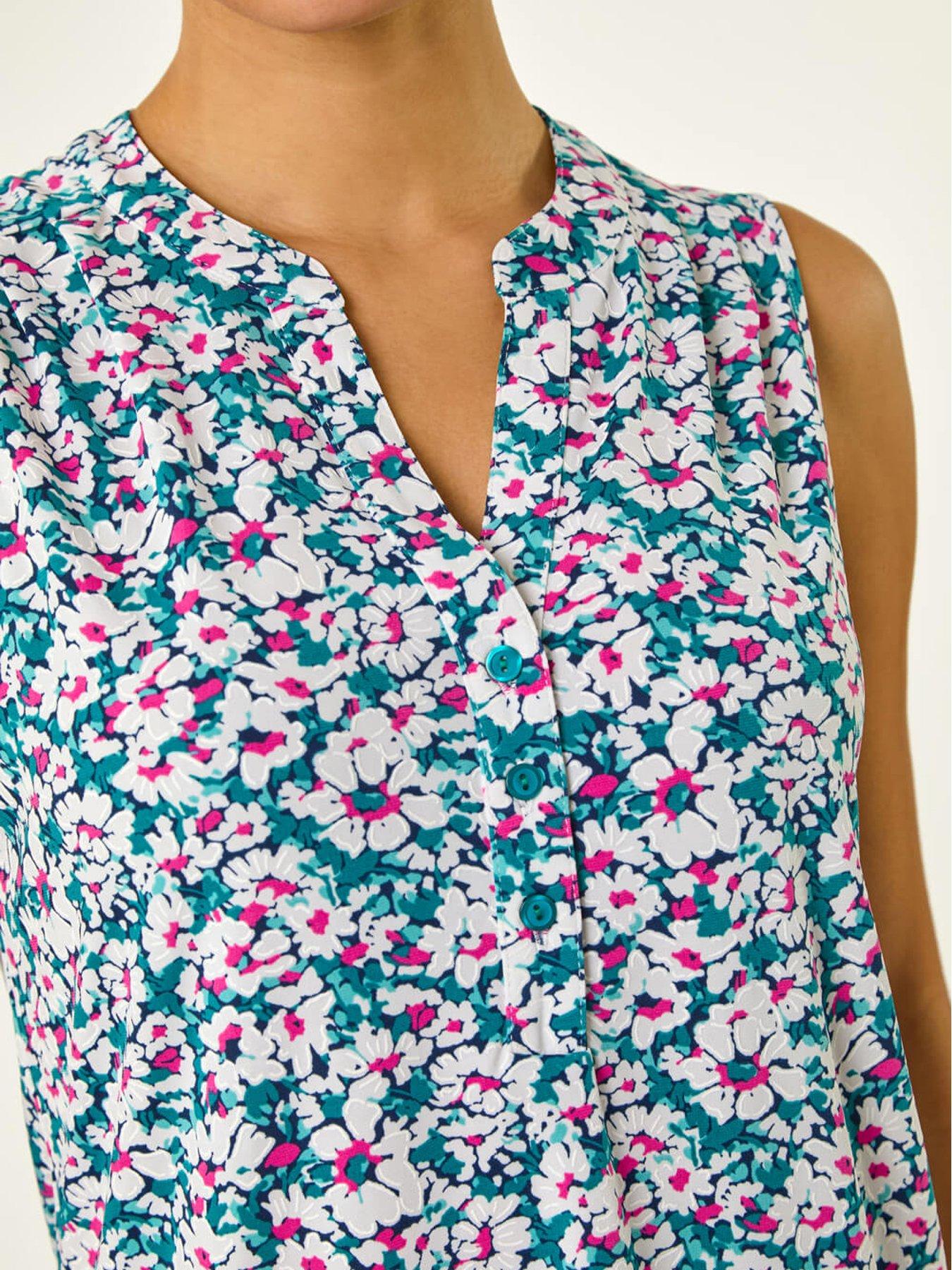 Image 5 of 5 of Roman Textured Floral Print Vest Top - Pink