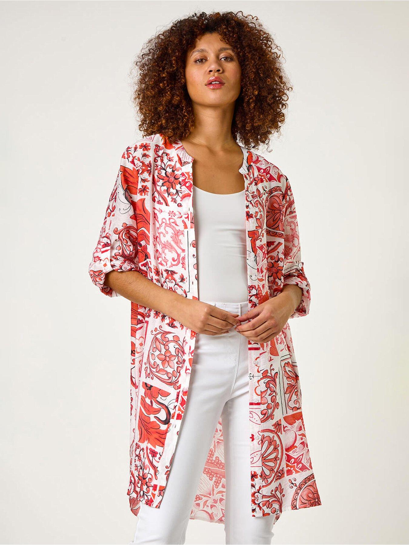 undefined Tile Print Longline Blouse - Red