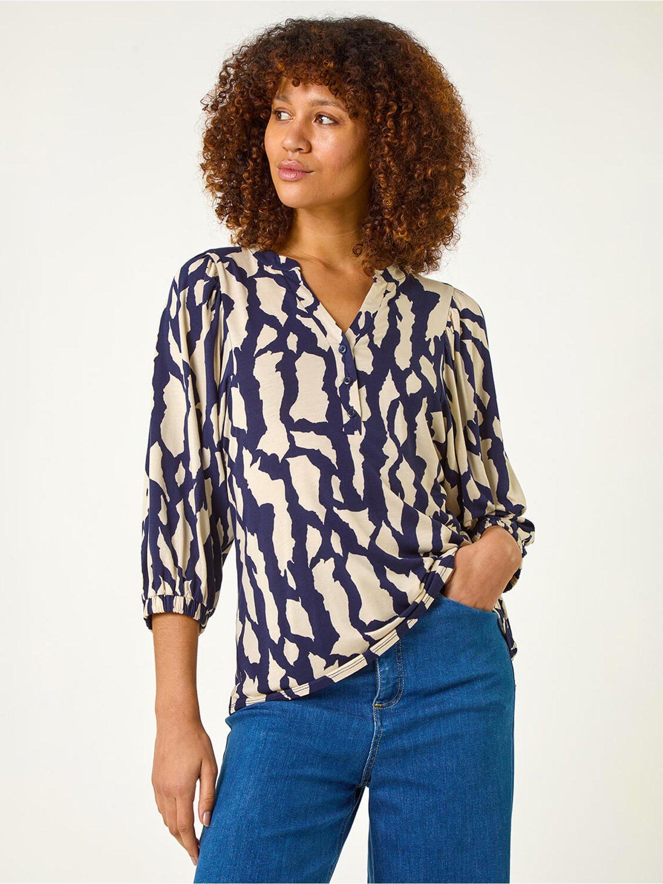 undefined Mono Abstract Print Top - Navy