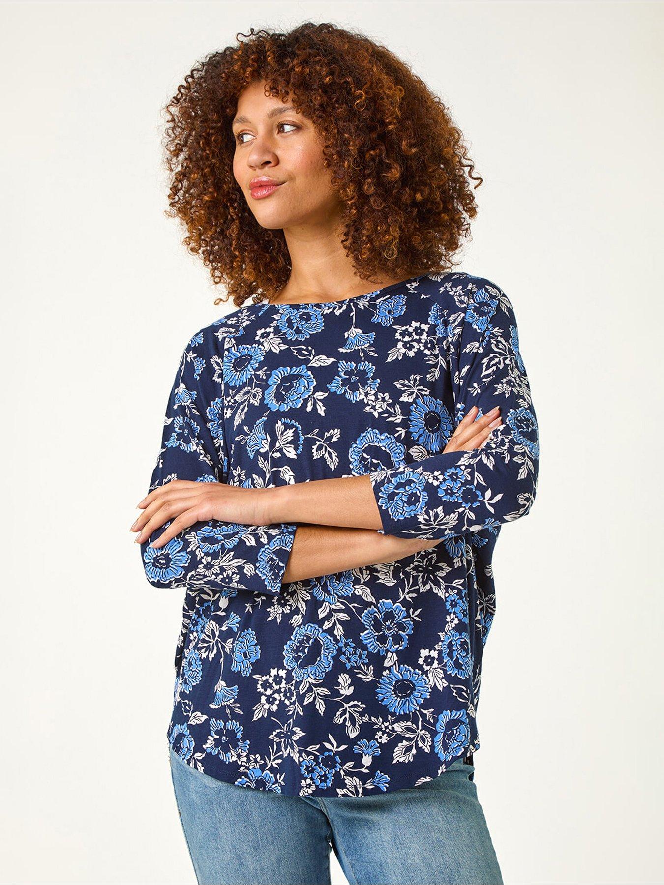 undefined Floral Print Jersey Top - Navy