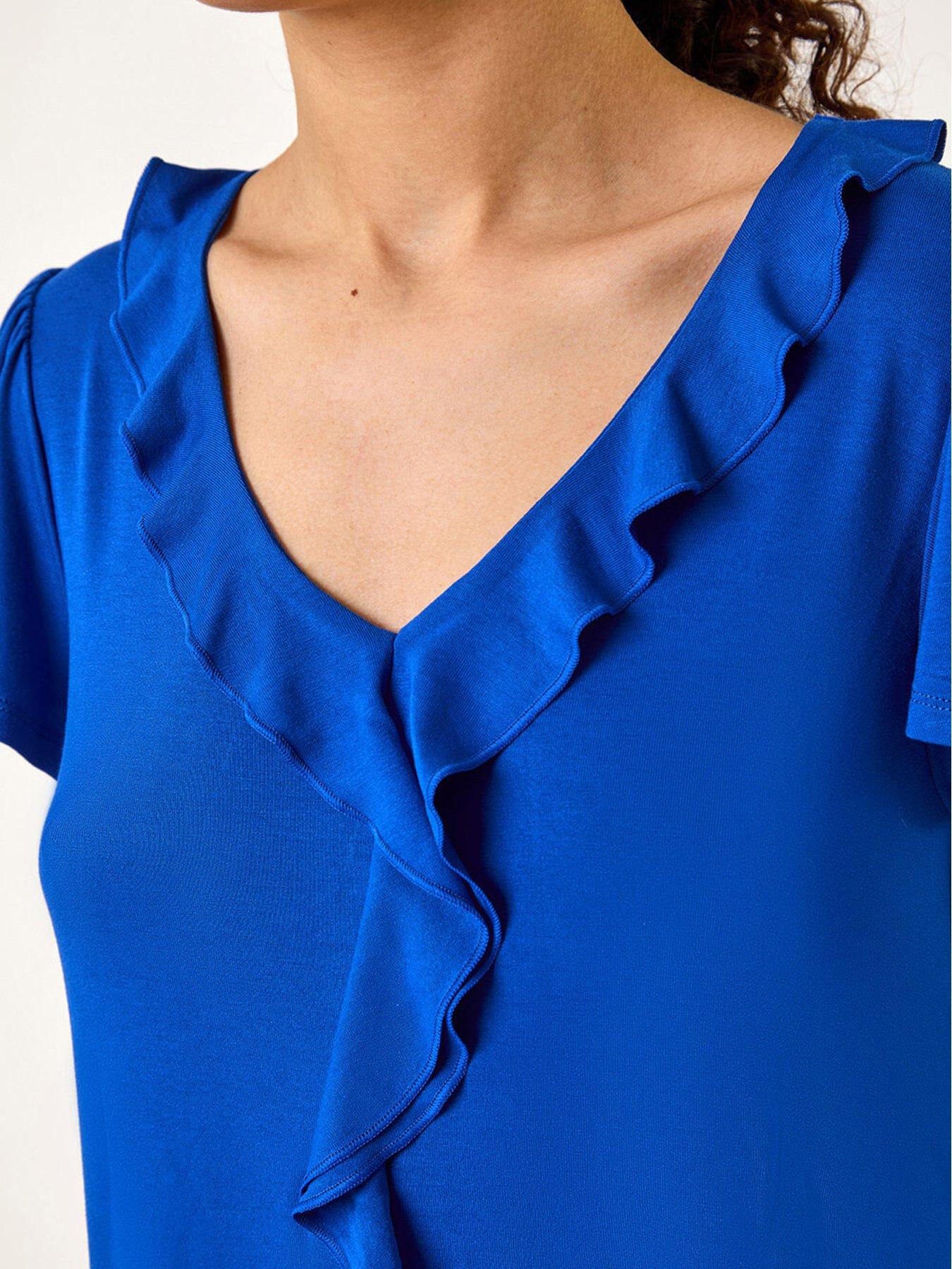 Image 5 of 5 of Roman Ruffle Front Stretch Top - Royal Blue
