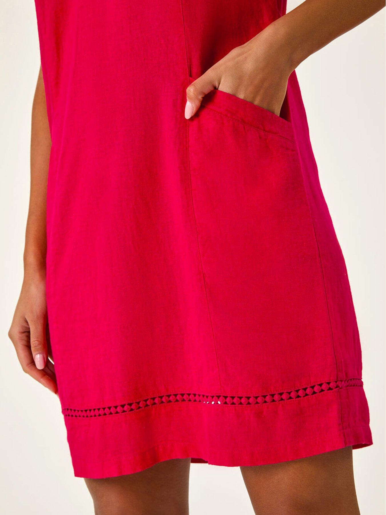 Roman Linen Mix Button Shift Dress - Red | Very