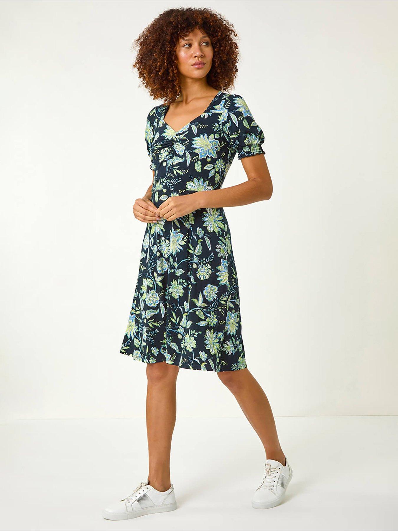 Roman Floral Sweetheart Midi Dress - Lime