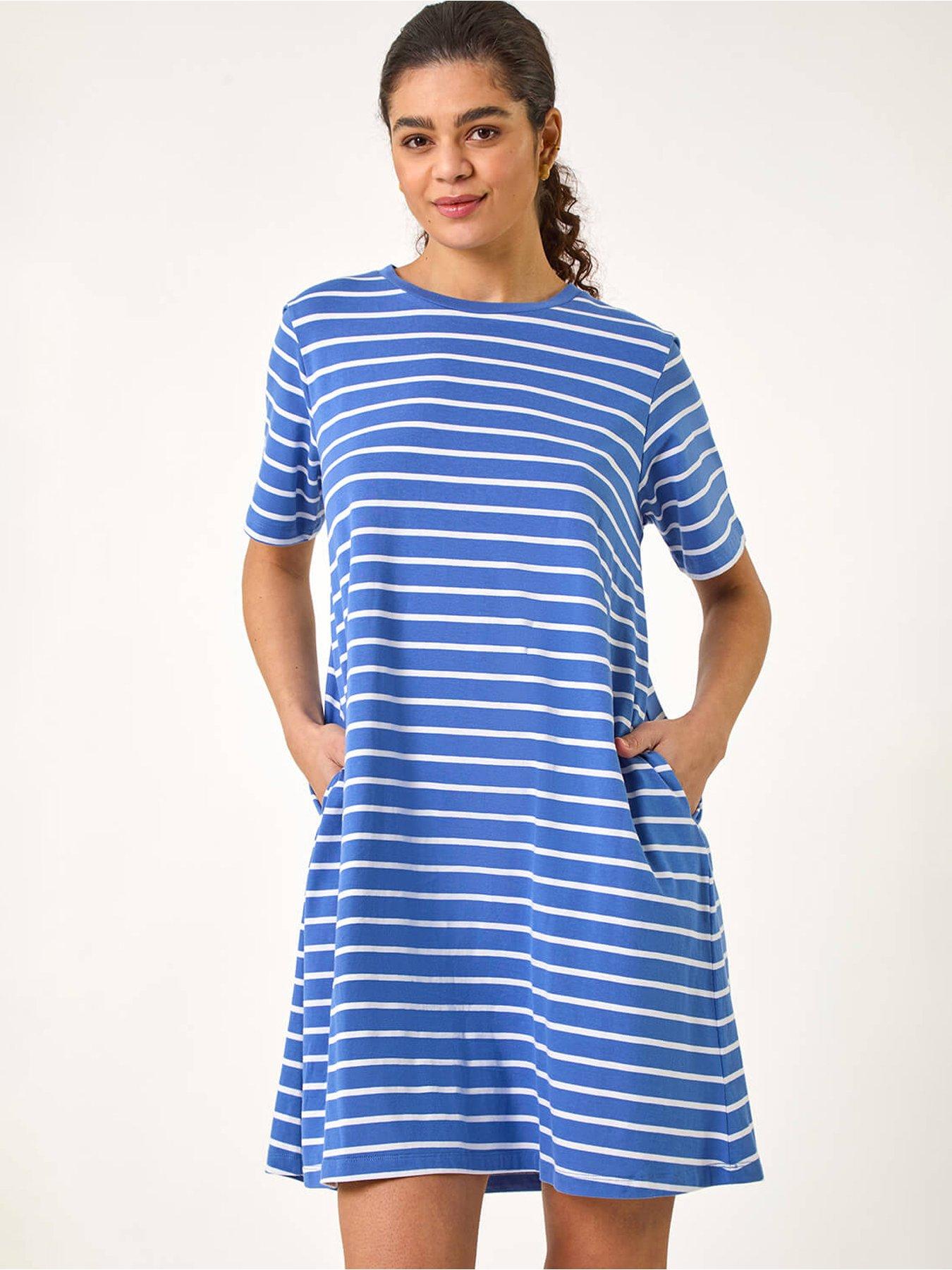 undefined Stripe Stretch T-shirt Dress - Blue