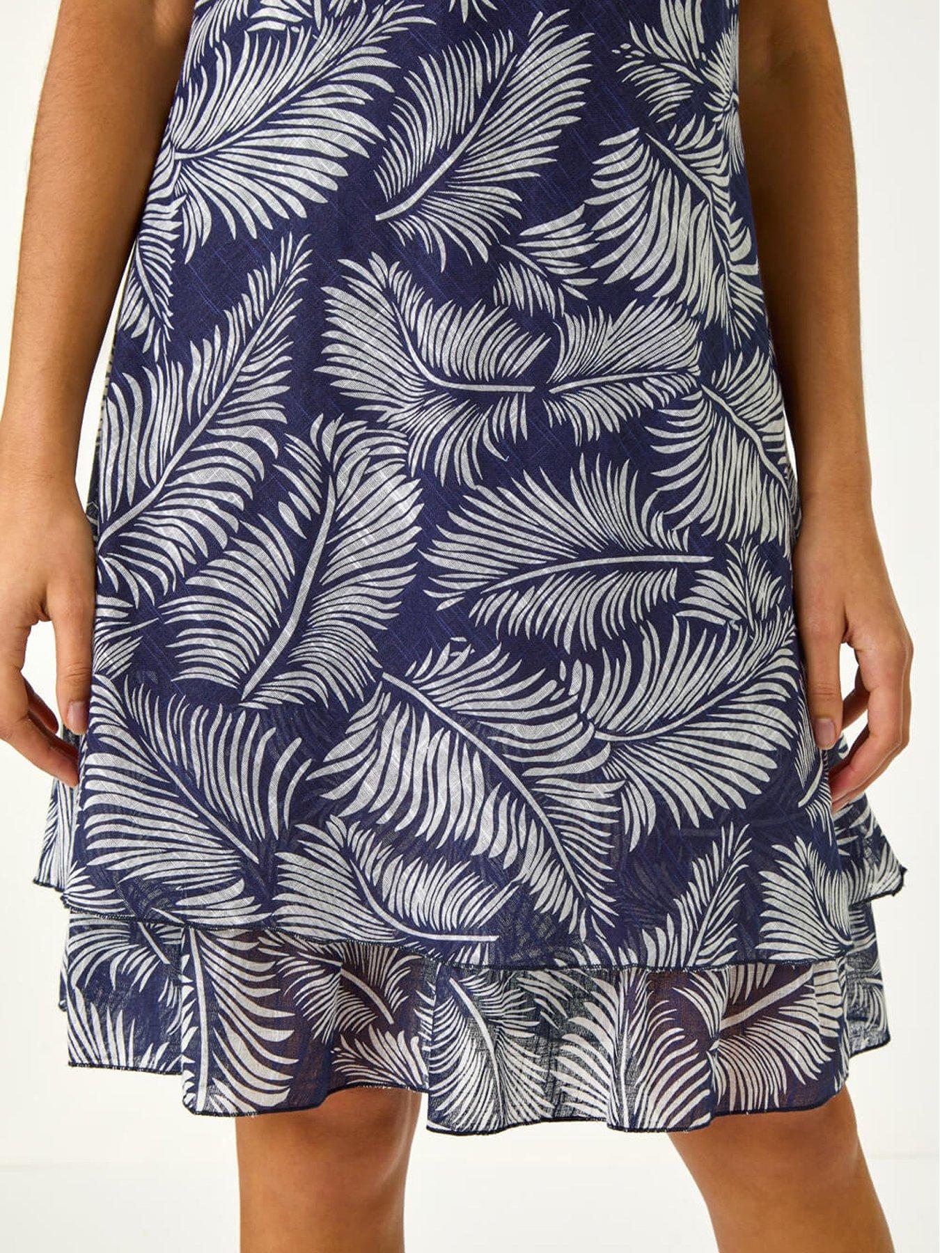 Roman Leaf Print Double Layered Dress - Navy | Very