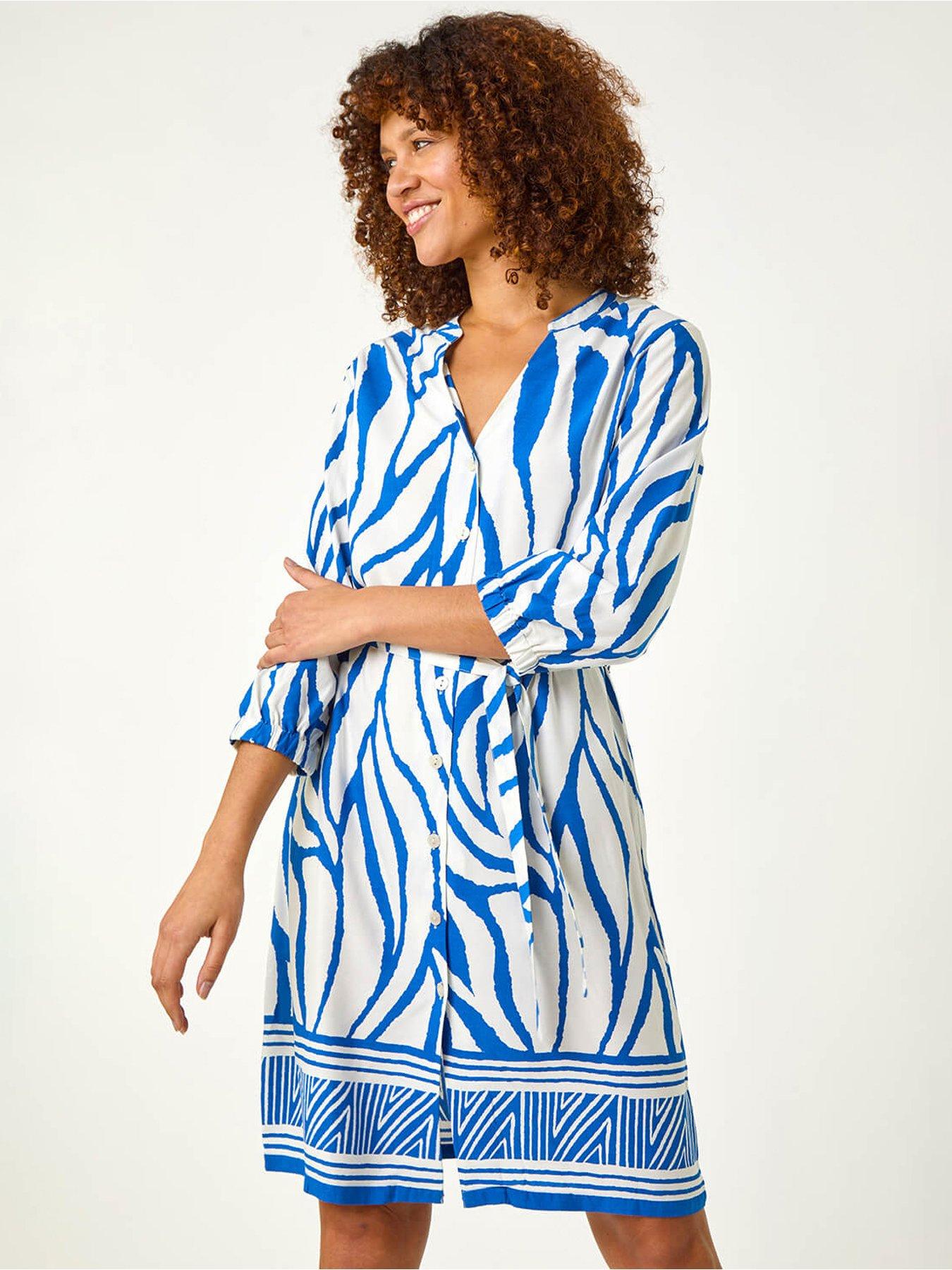 undefined Abstract Border Tie Shirt Dress - Royal Blue