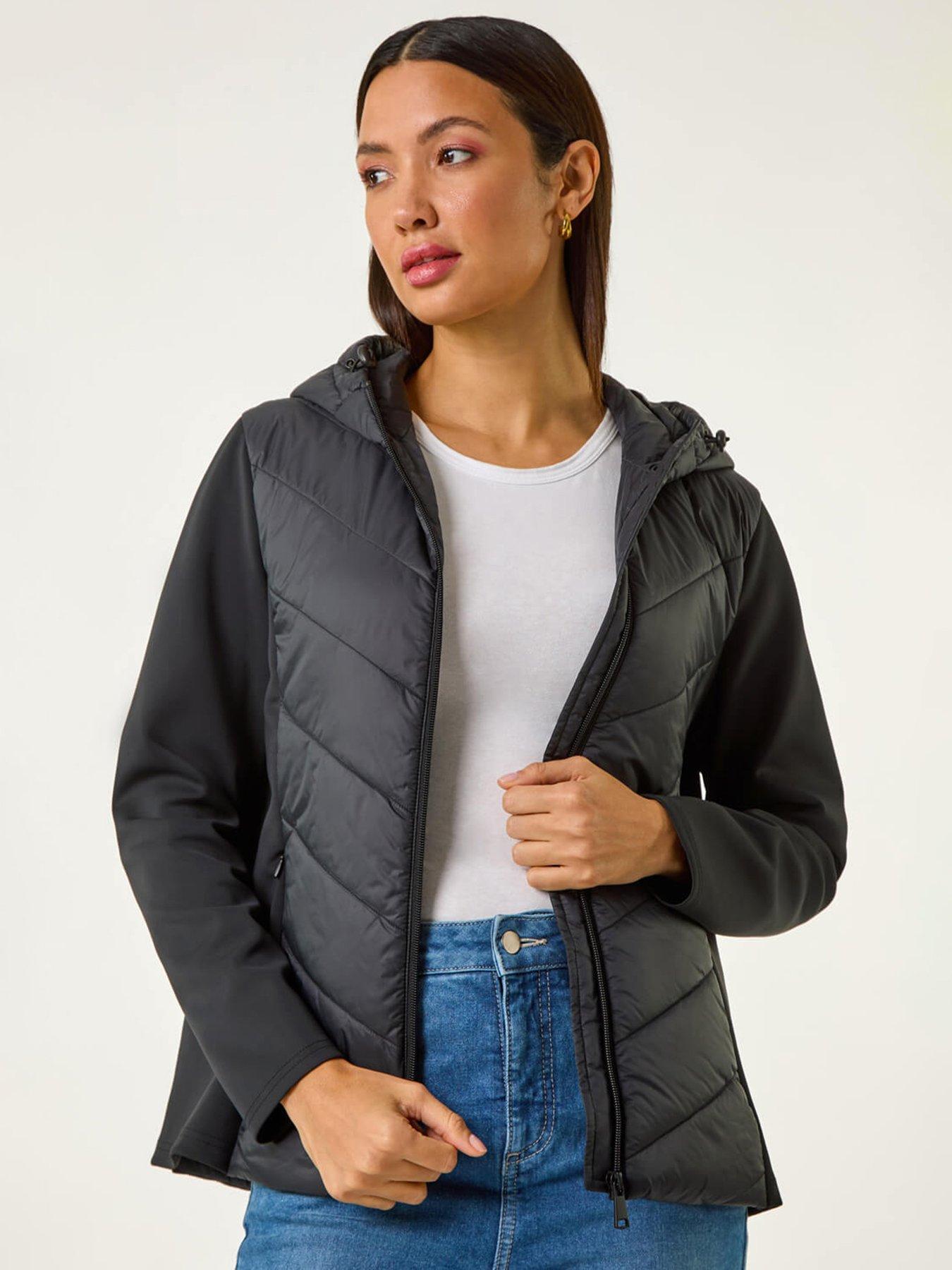 undefined Contrast Hooded Padded Jacket - Black