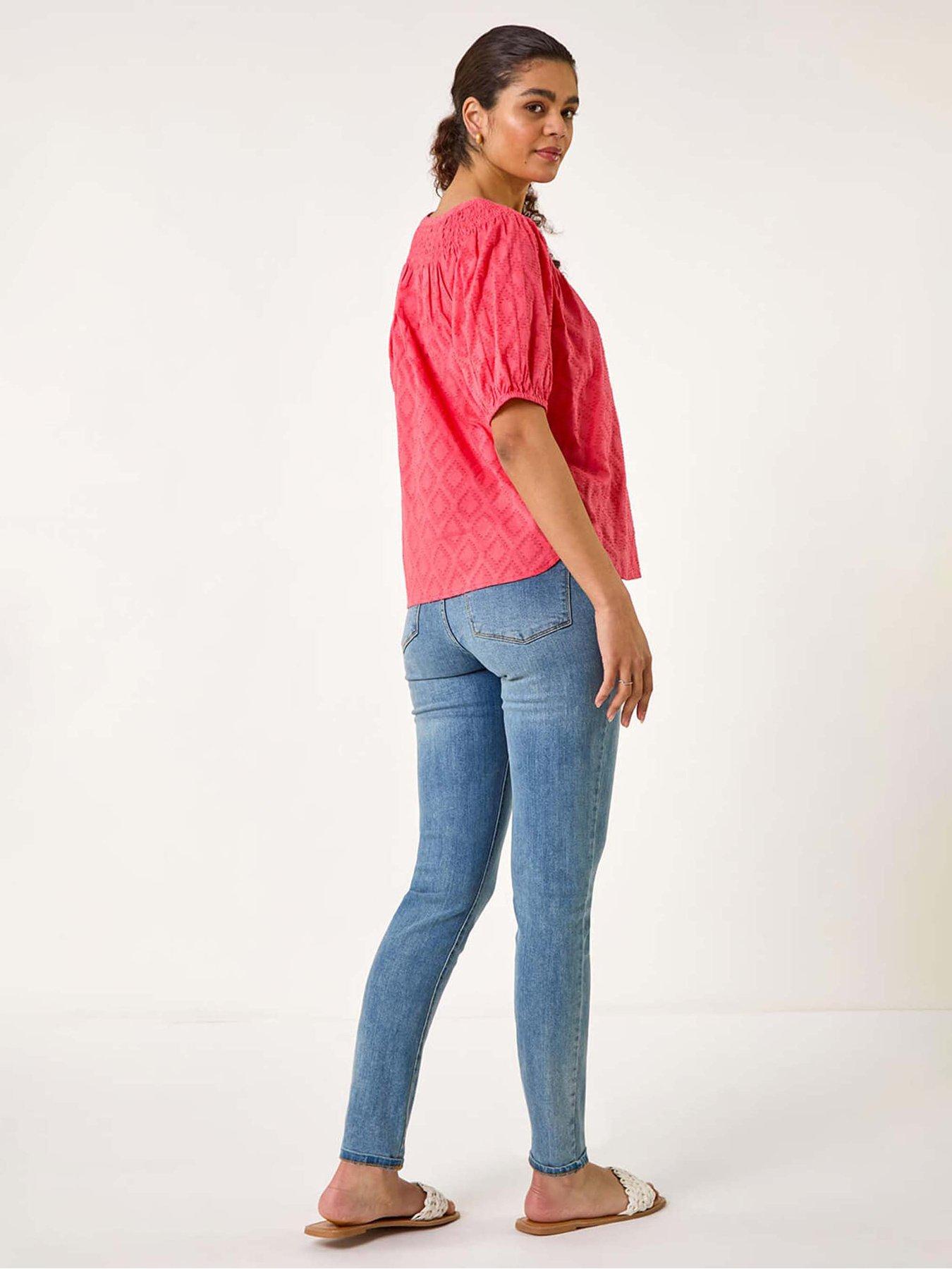 Roman Shirred Neck Textured Top - Red | Very