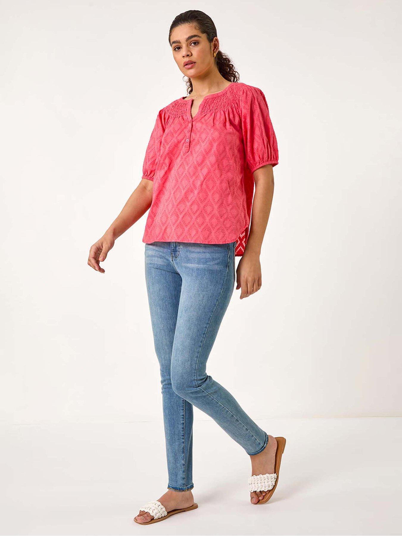 Roman Shirred Neck Textured Top - Red | Very