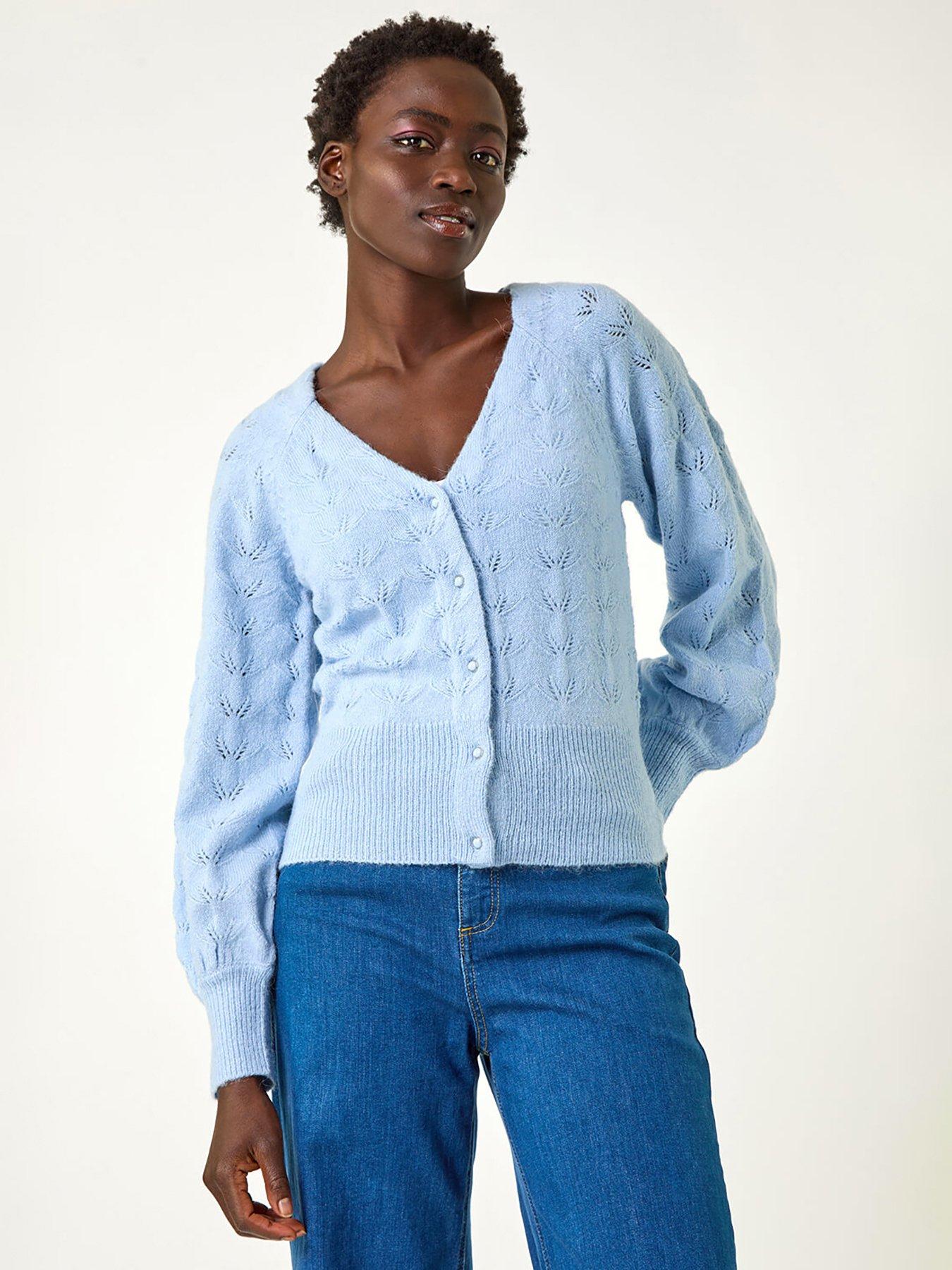 undefined Pointelle Detail Knit Cardigan - Blue