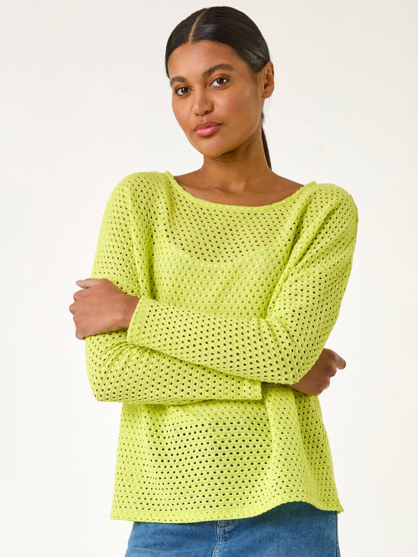 Roman Crochet Cotton Jersey Top - Lime