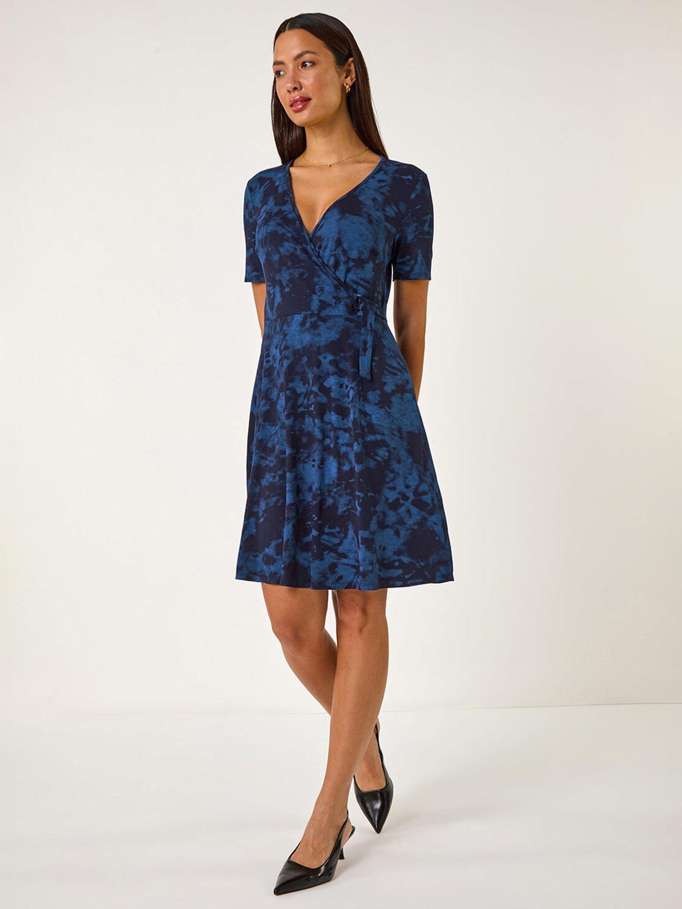 undefined Tie Dye Buckle Wrap Dress - Blue