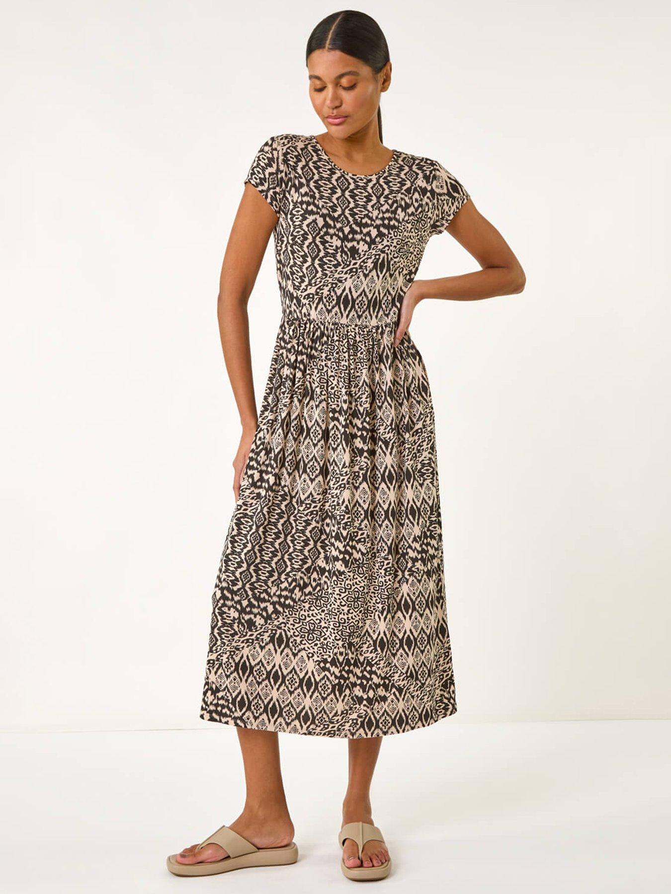 undefined Abstract Print Midi Dress - Black