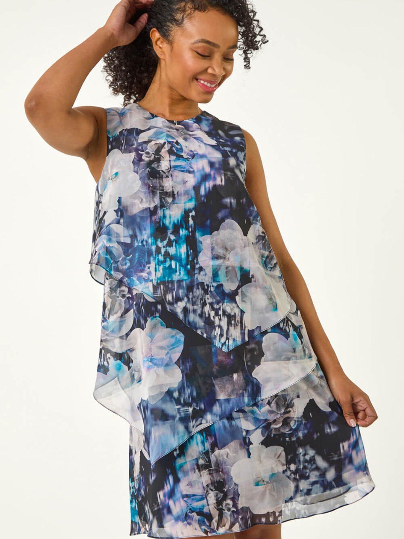 Image 3 of 5 of Roman Petite Floral Tiered Dress - Navy