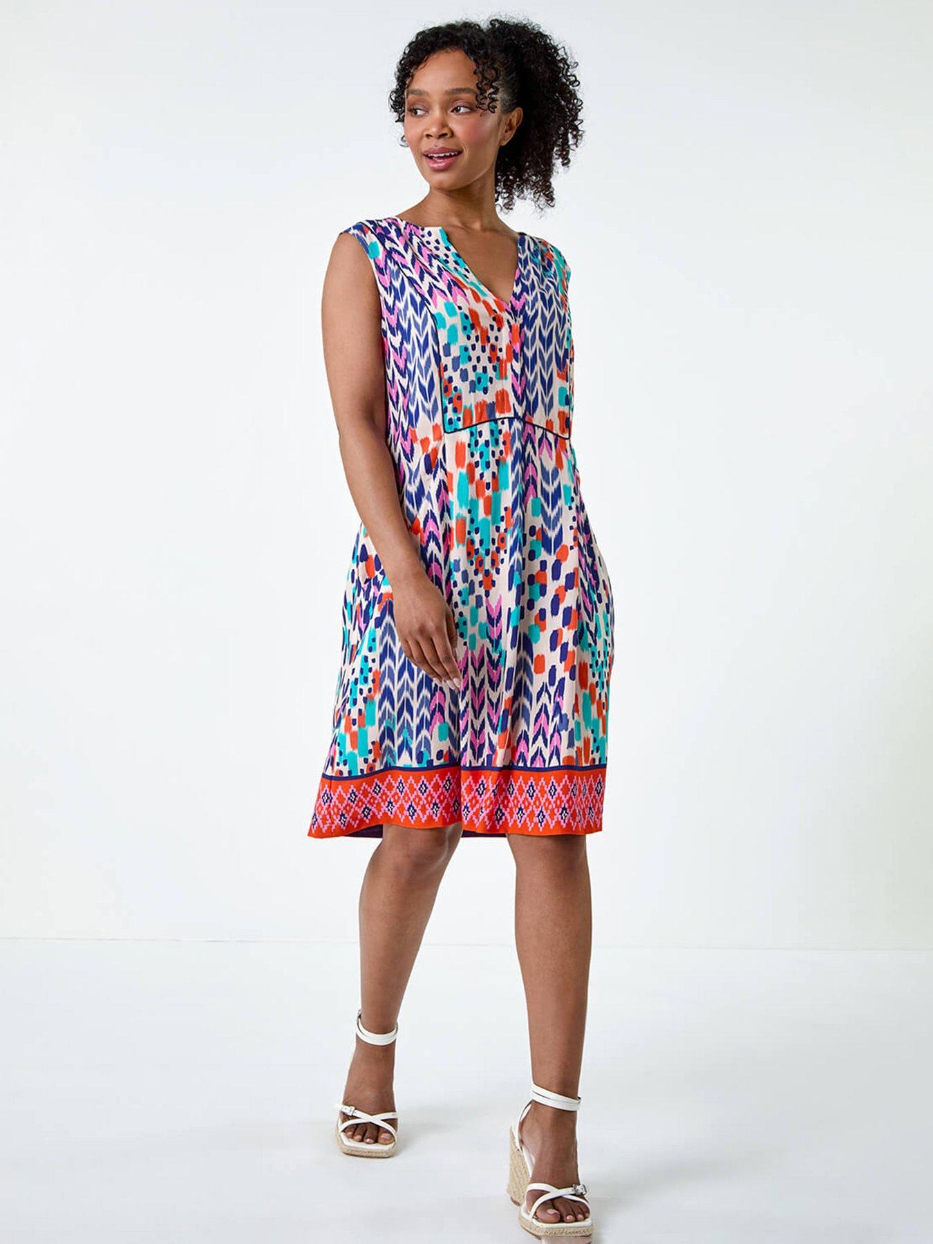 undefined Petite Aztec Button Front Dress - Blue