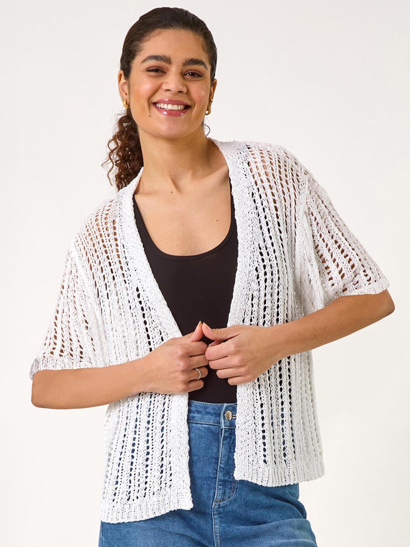 undefined Stitch Short Sleeve Knit Cardigan - Ivory