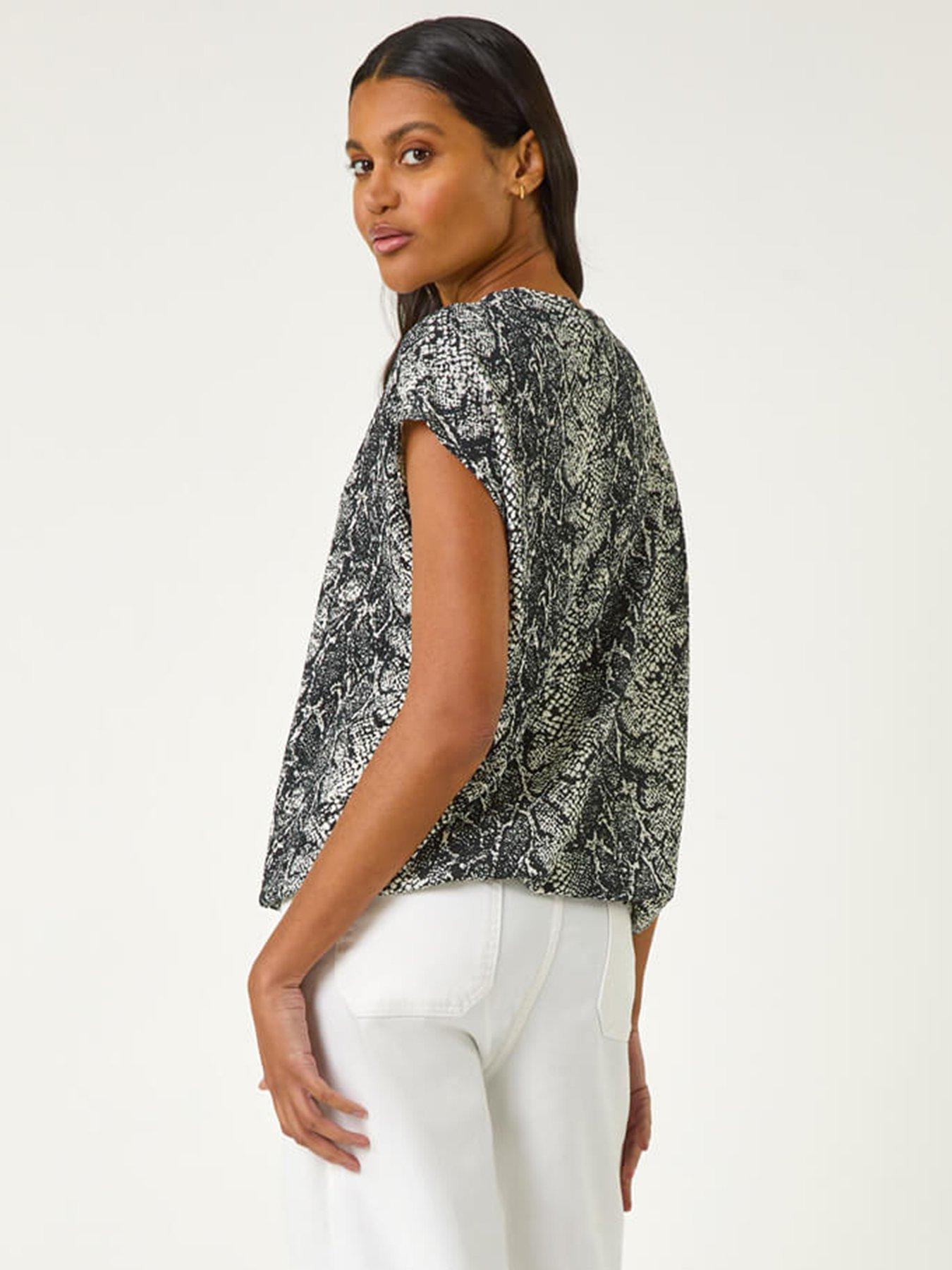 Image 2 of 5 of Roman Snake Print Bubble Hem Top - Black