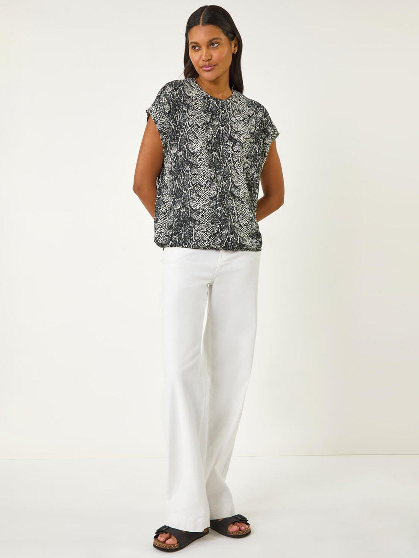 Image 3 of 5 of Roman Snake Print Bubble Hem Top - Black
