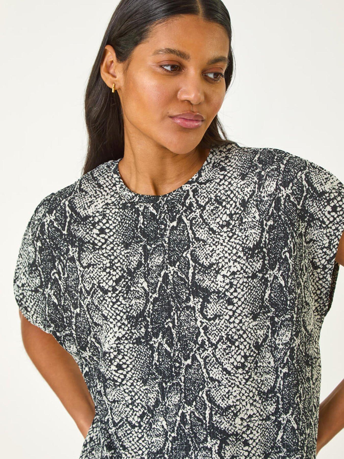 Image 4 of 5 of Roman Snake Print Bubble Hem Top - Black
