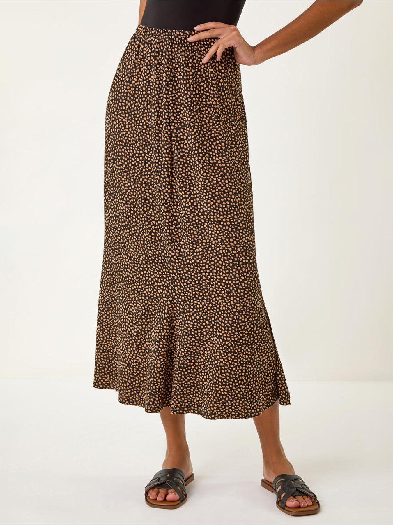 undefined Spot Print Midi Skirt - Black