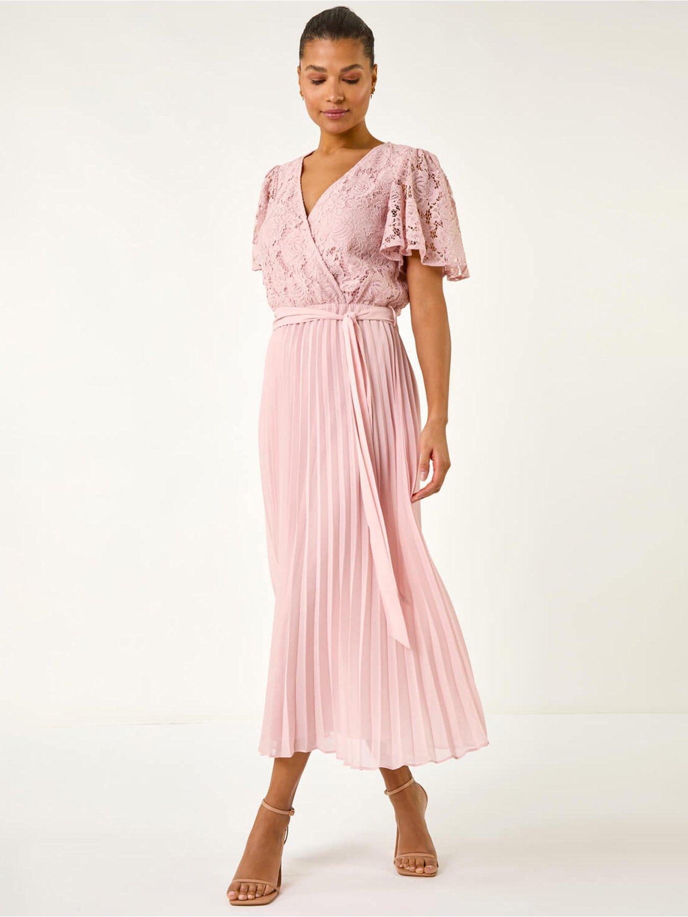 undefined Lace Detail Wrap Midi Dress - Pink