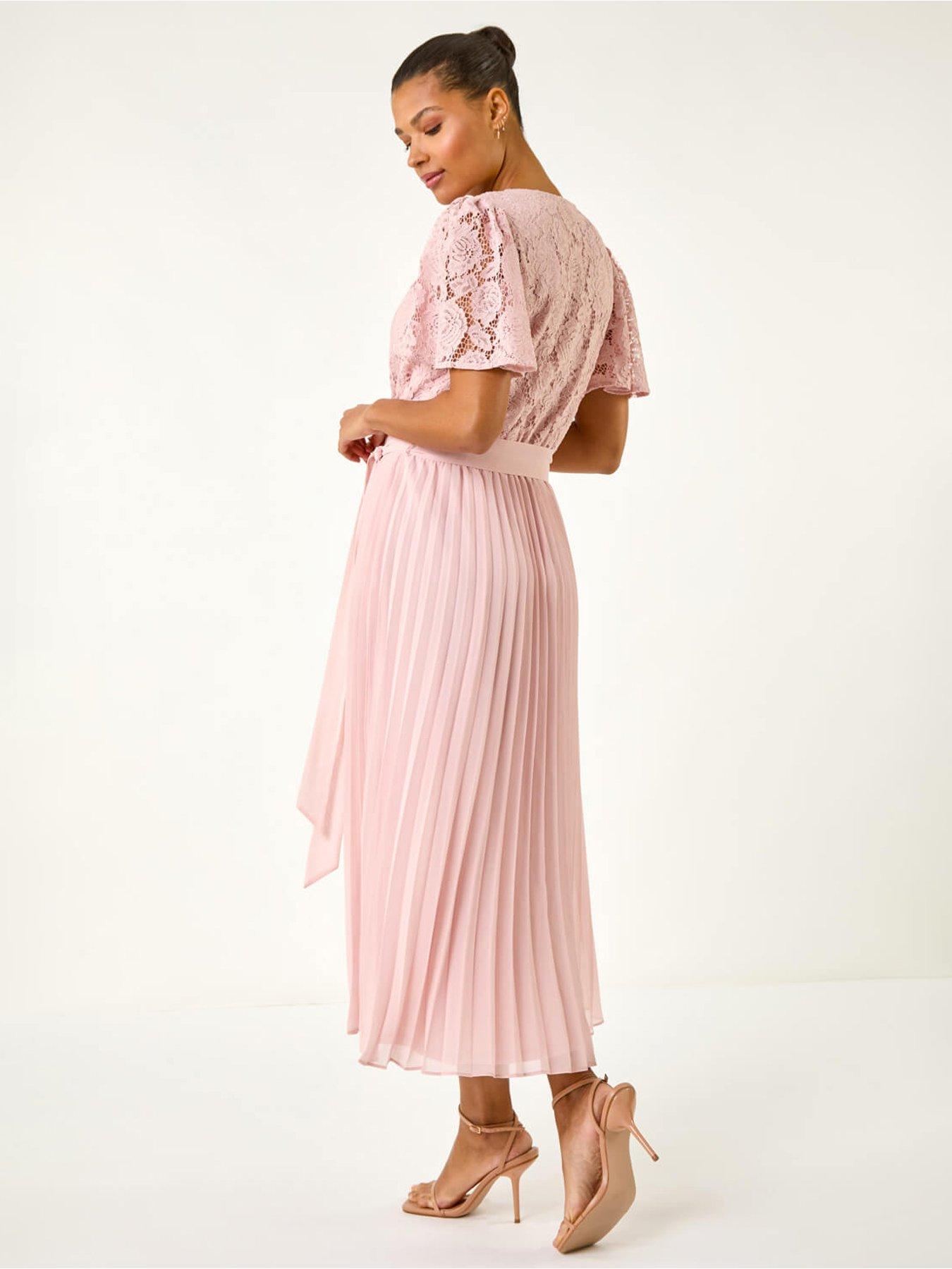 Roman Lace Detail Wrap Midi Dress - Pink | Very