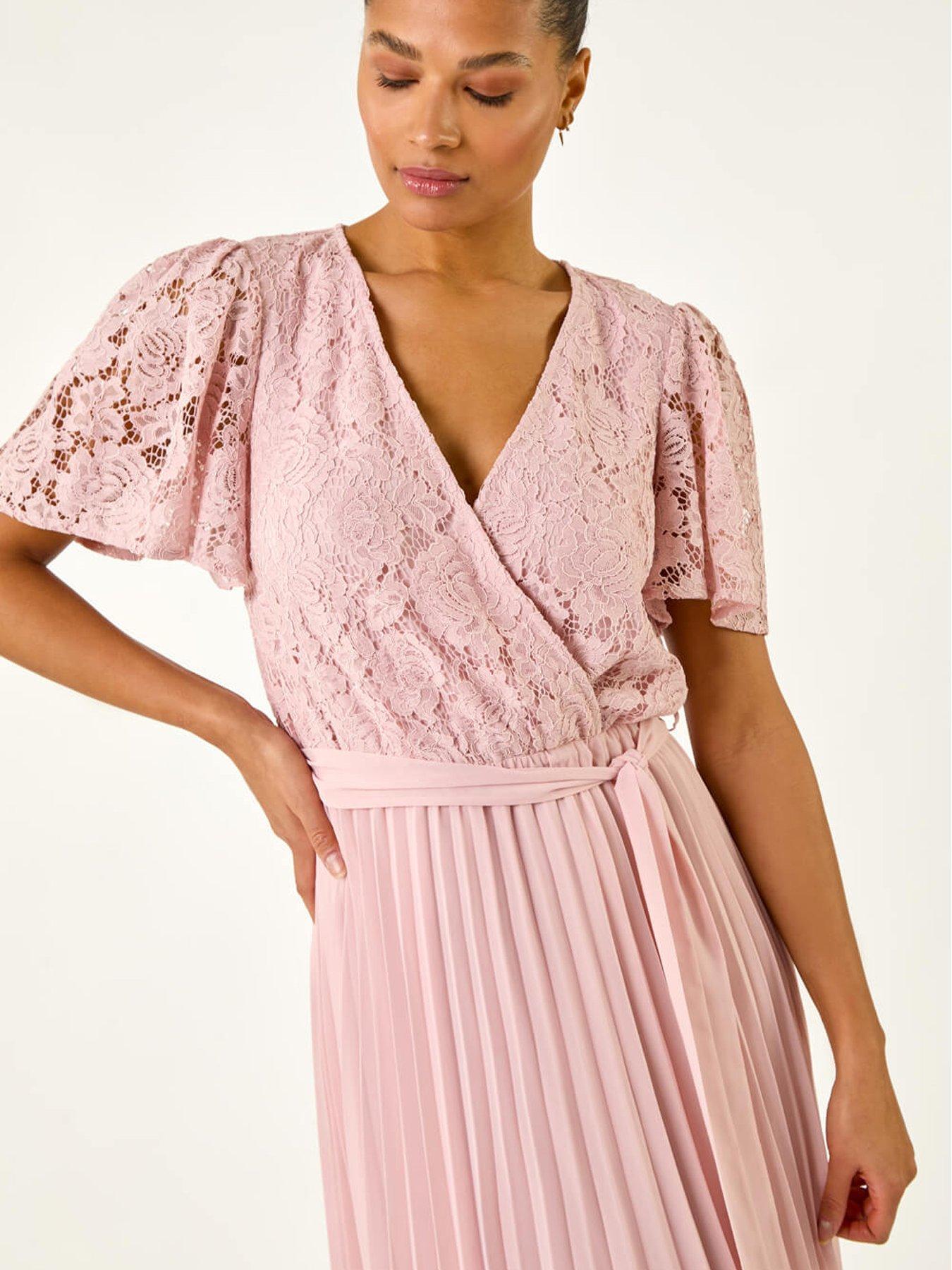 Roman Lace Detail Wrap Midi Dress - Pink | Very