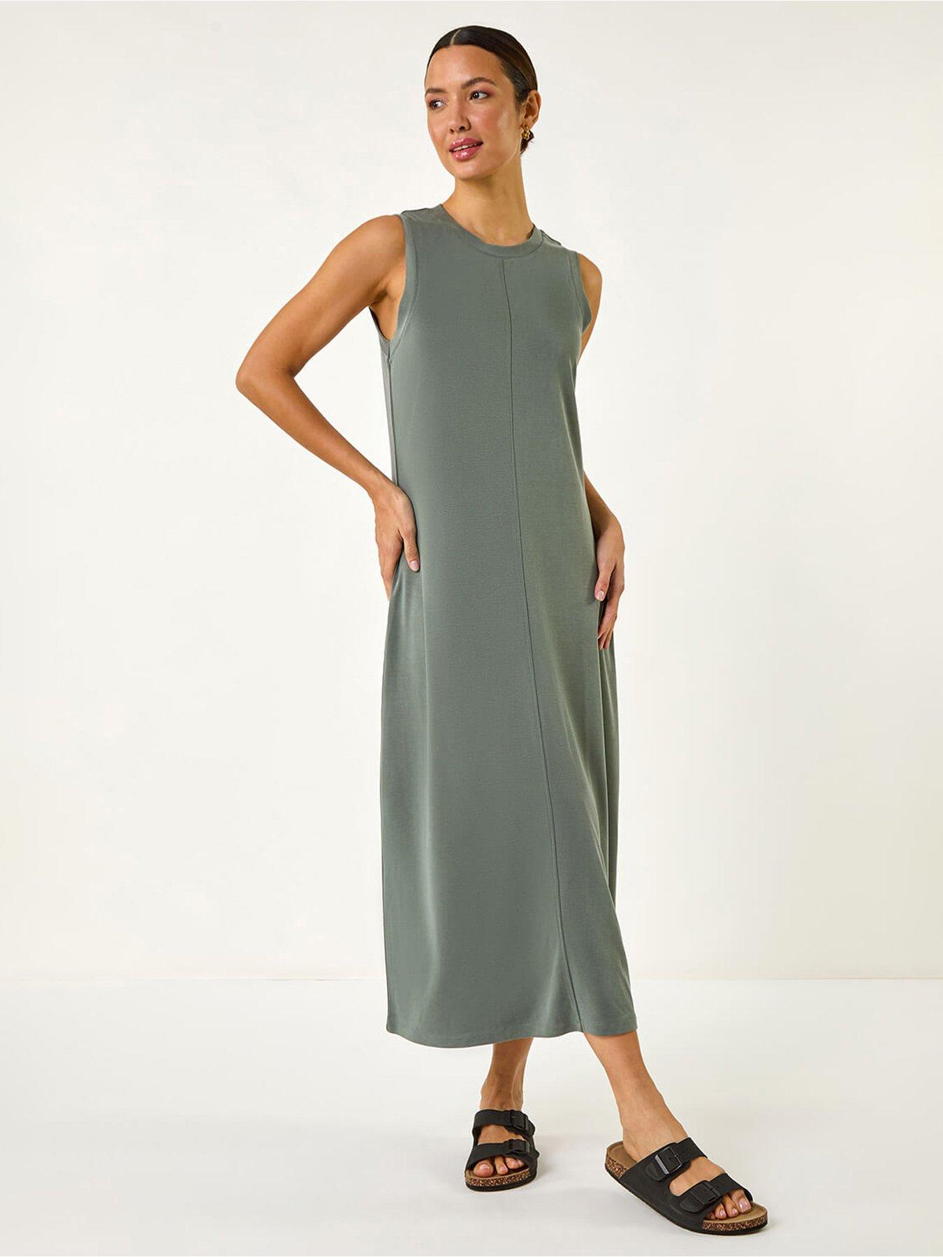 undefined Sandwash Stretch Midi Dress - Khaki