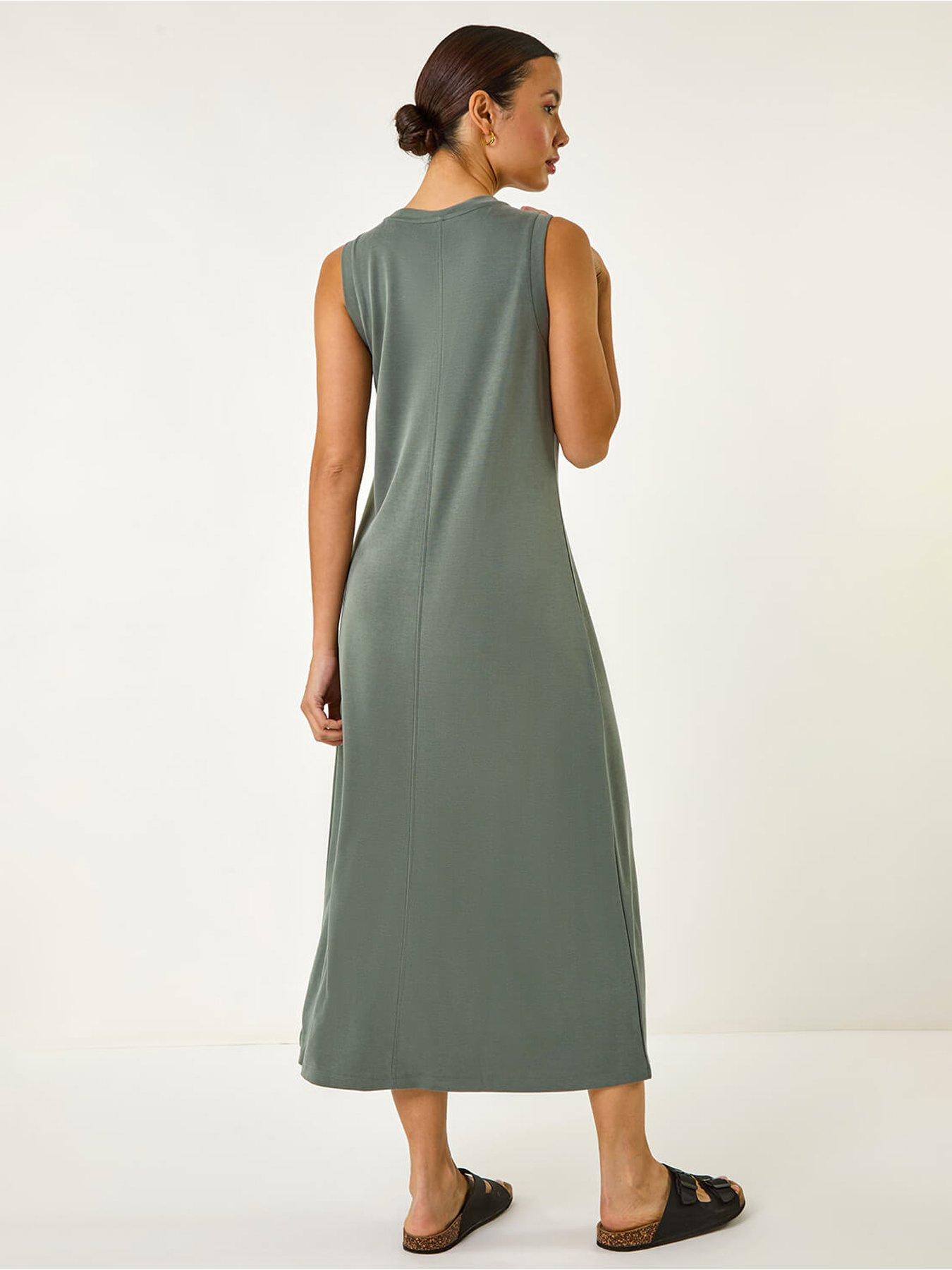 Image 2 of 5 of Roman Sandwash Stretch Midi Dress - Khaki