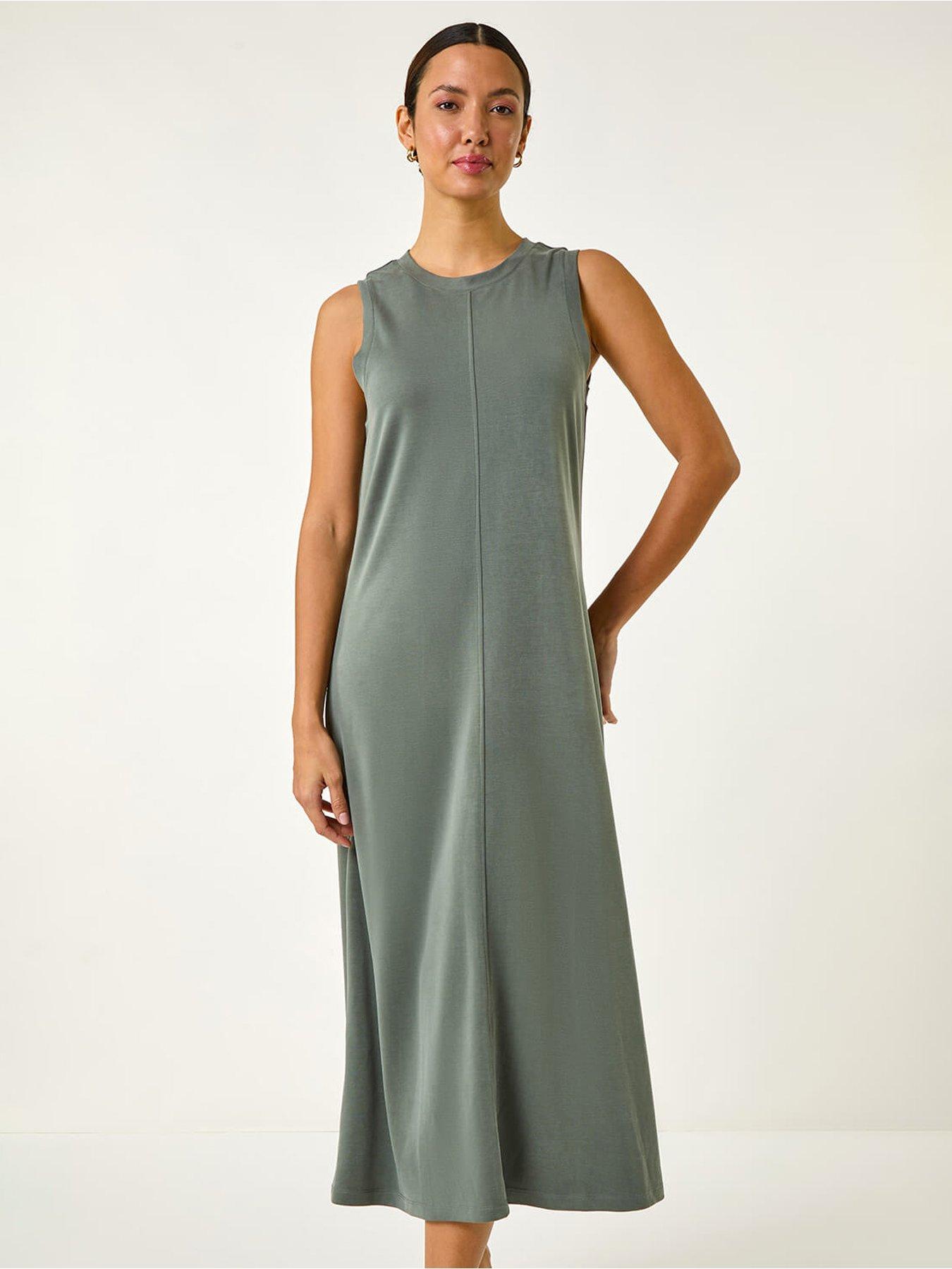 Image 3 of 5 of Roman Sandwash Stretch Midi Dress - Khaki