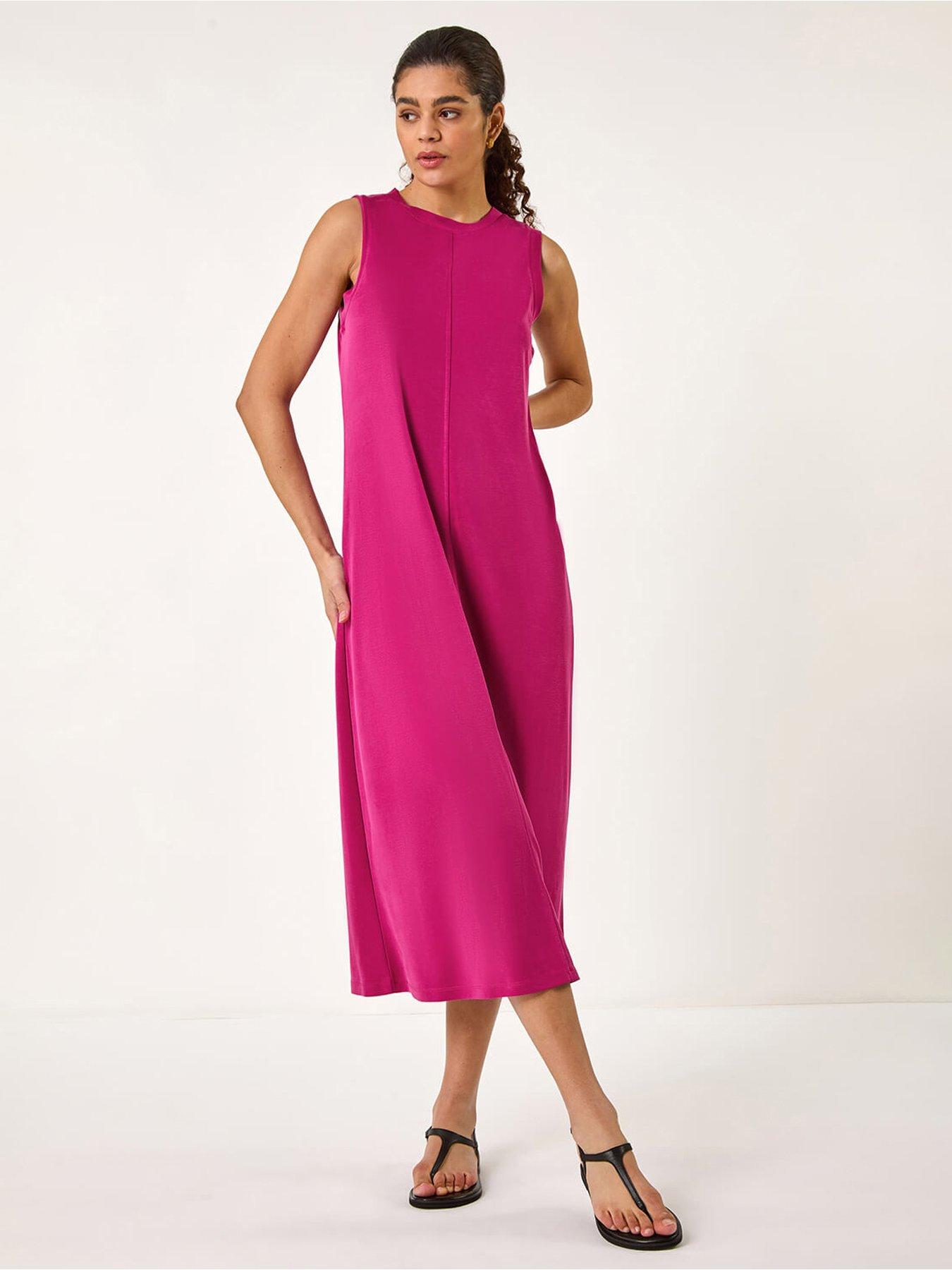 undefined Sandwash Stretch Midi Dress - Magenta