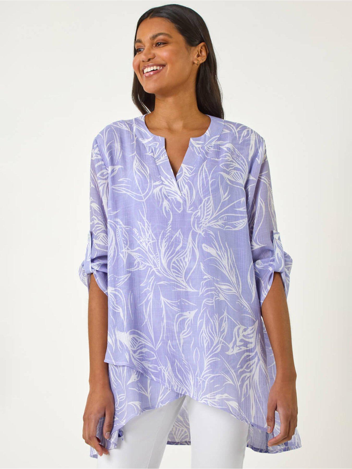 undefined Linear Print Wrap Tunic Top - Lilac