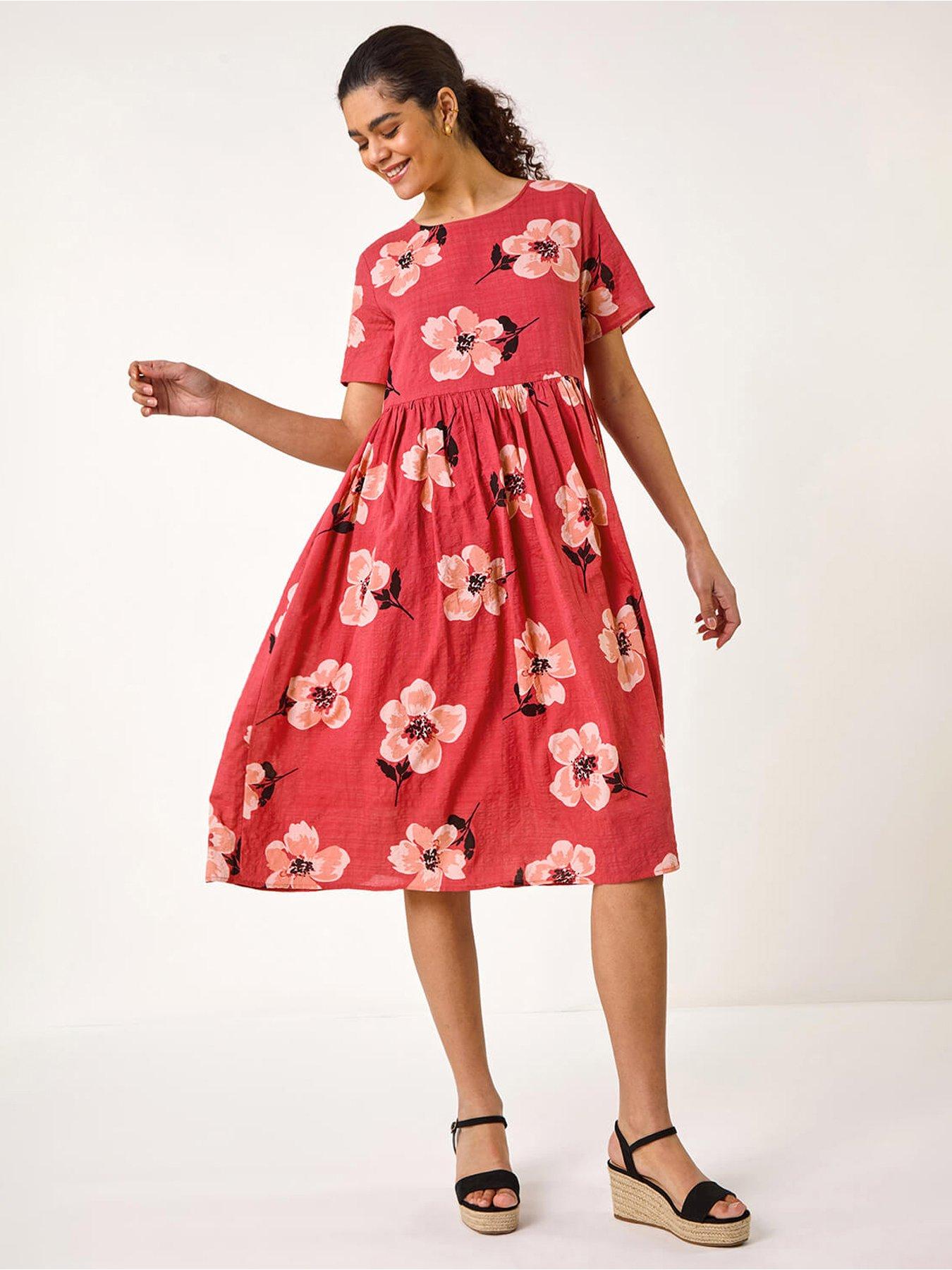 undefined Floral Smock Midi Dress - Pink