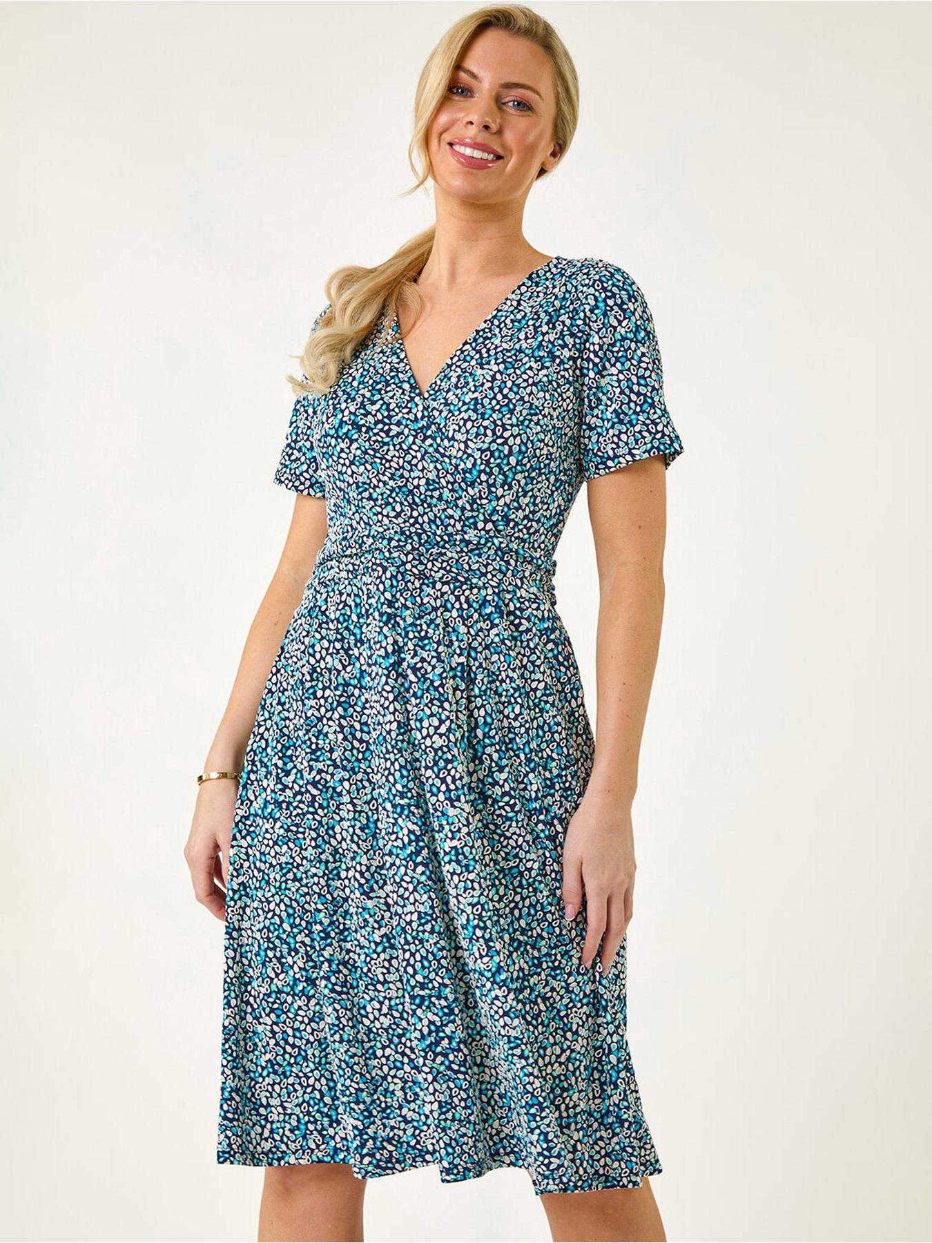 undefined Petite Spot Puff Print Dress - Navy