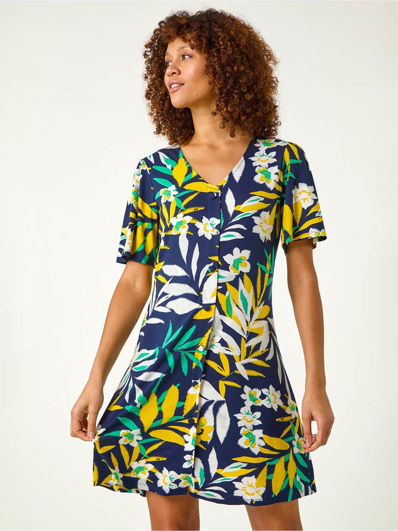 undefined Leaf Button Detail Tea Dress - Yellow
