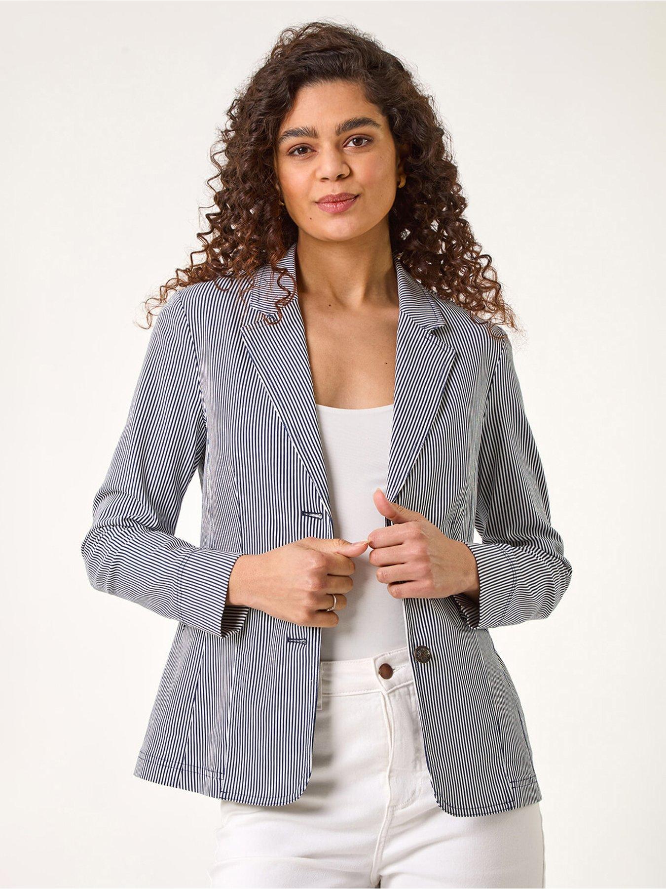 undefined Stripe Bengaline Stretch Blazer - Navy