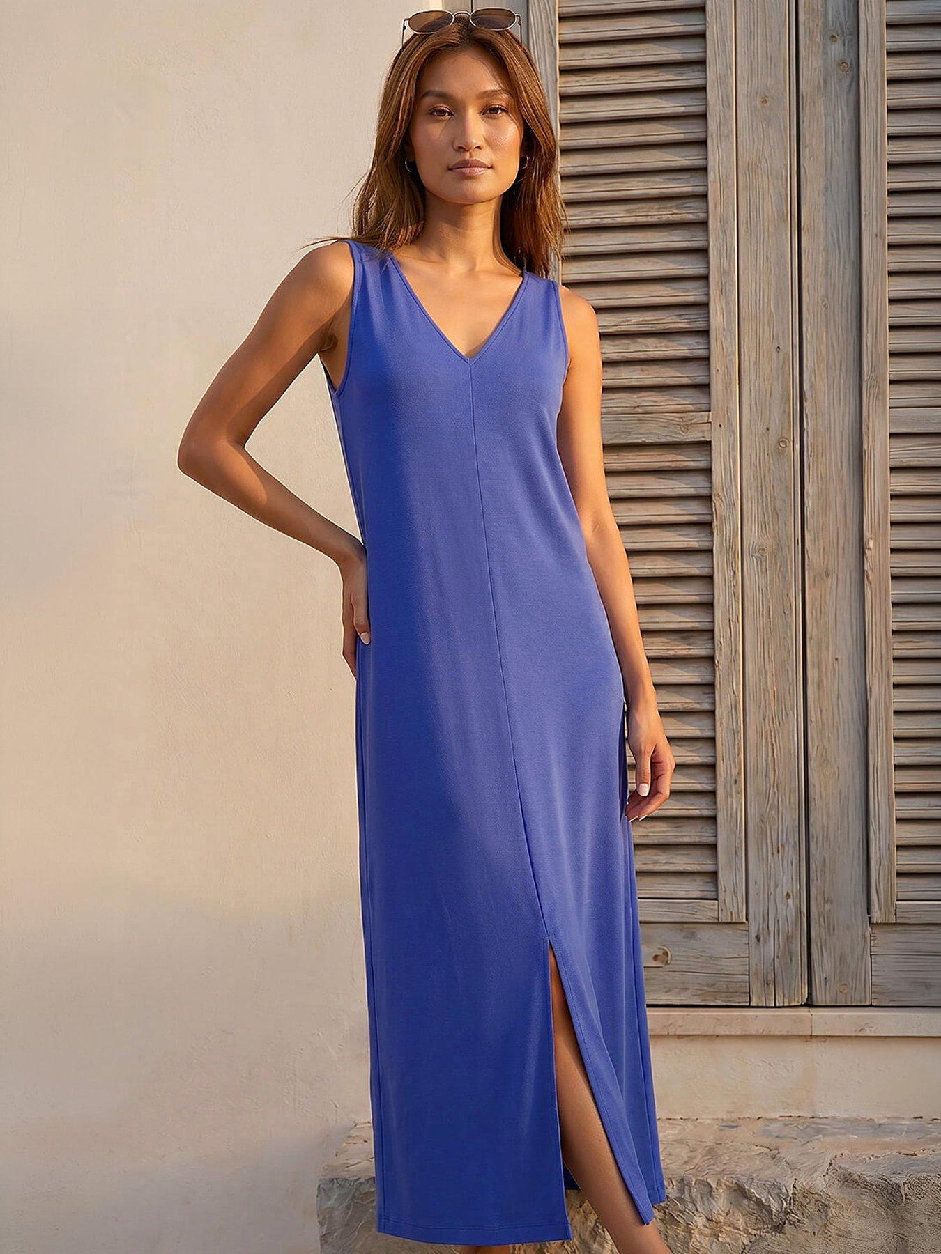 Roman Soft Pique Stretch Midi Dress - Blue