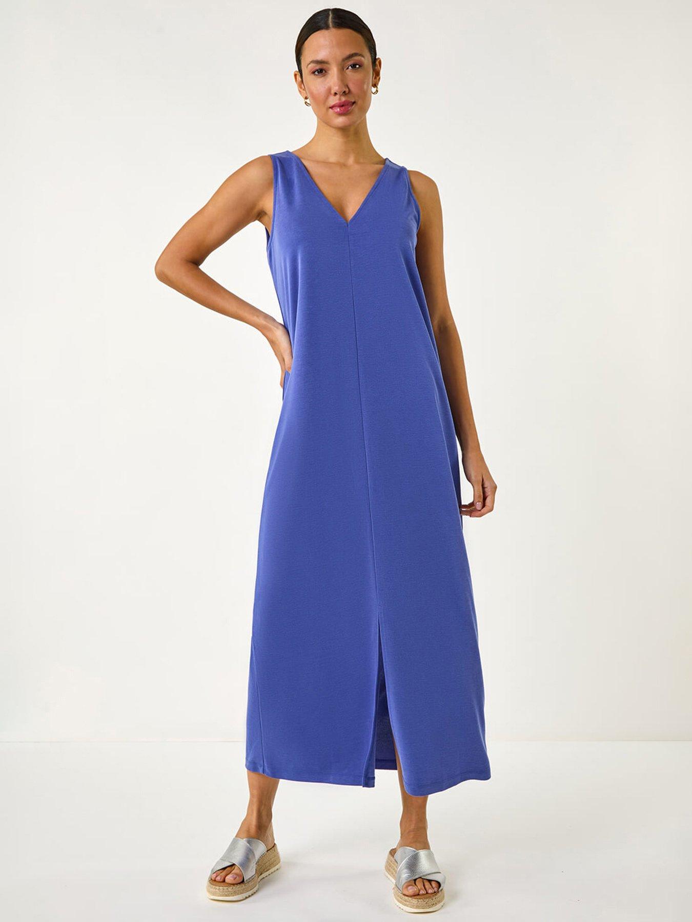 Image 1 of 5 of Roman Soft Pique Stretch Midi Dress - Blue