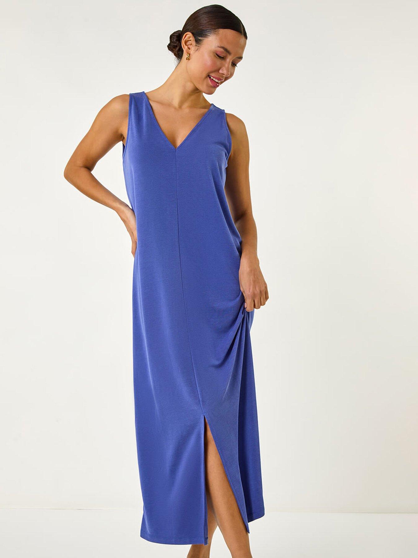 Image 3 of 5 of Roman Soft Pique Stretch Midi Dress - Blue