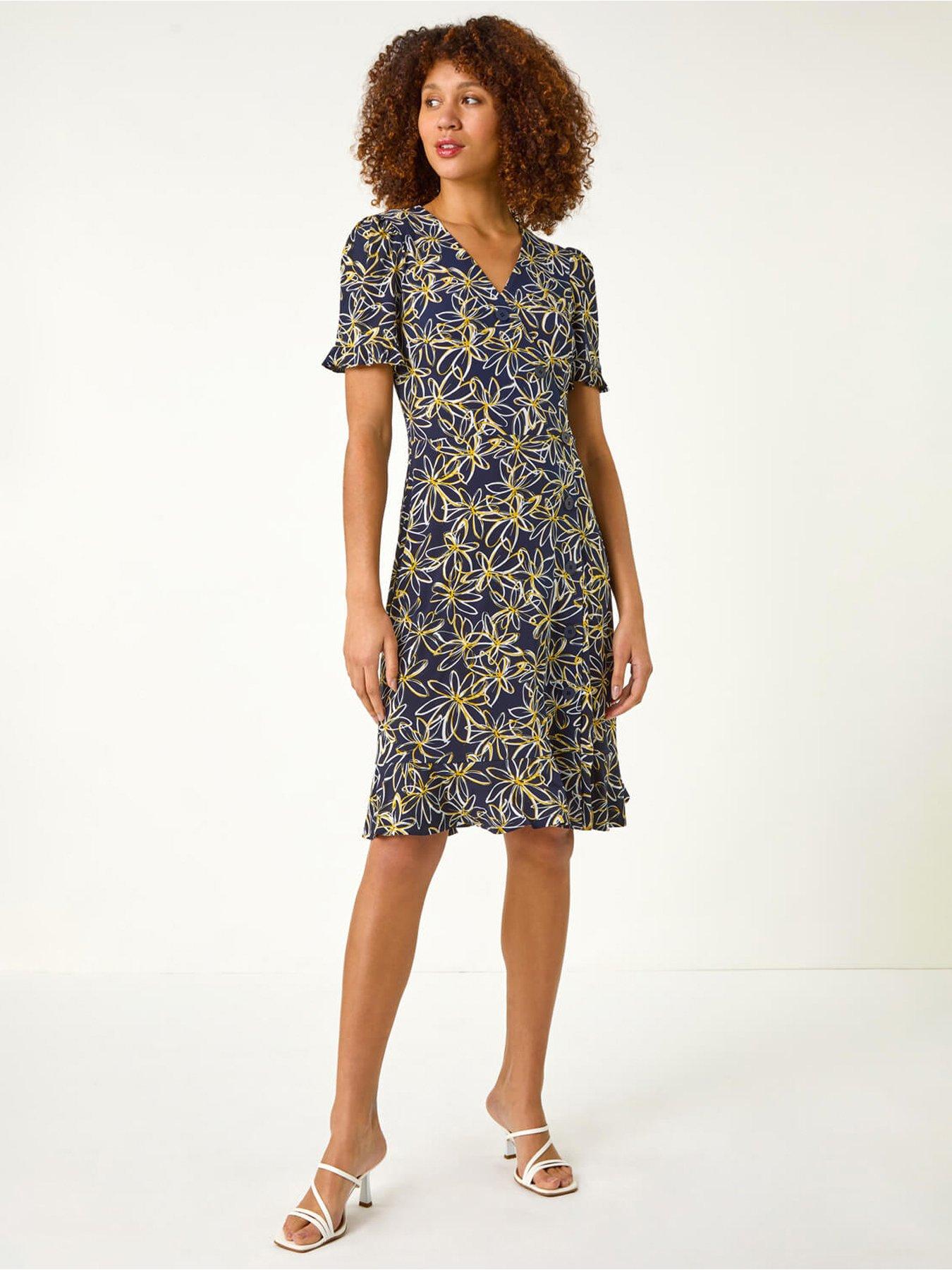 Image 3 of 5 of Roman Floral Print Side Button Dress - Yellow