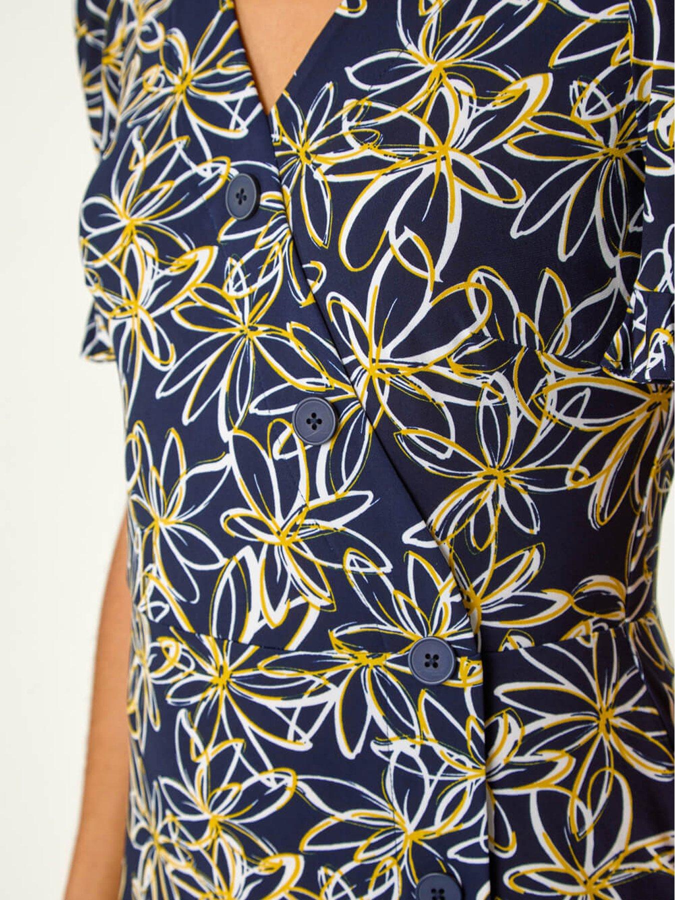 Image 5 of 5 of Roman Floral Print Side Button Dress - Yellow