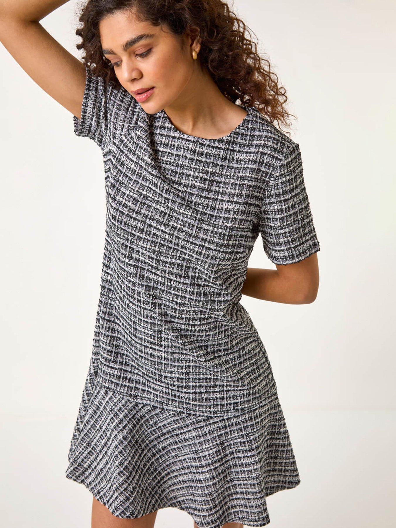 undefined Textured Frill Hem Stretch Dress - Black