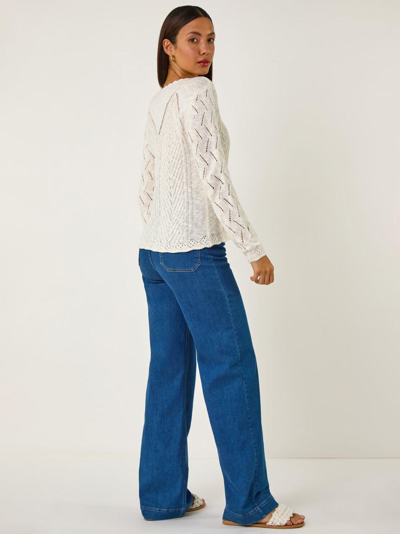 Image 2 of 5 of Roman Scallop V-neck Knit Jumper - Ivory