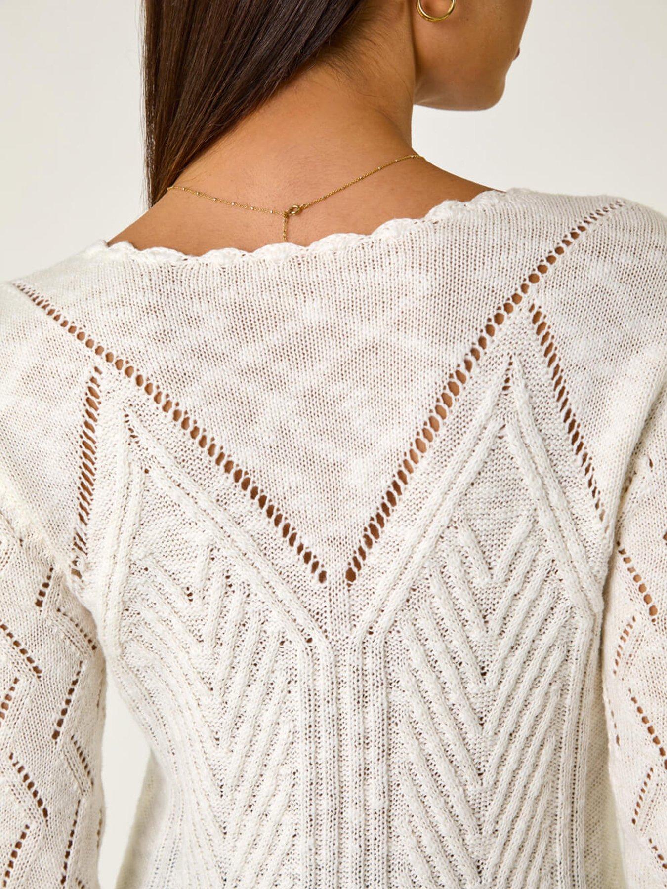 Image 5 of 5 of Roman Scallop V-neck Knit Jumper - Ivory