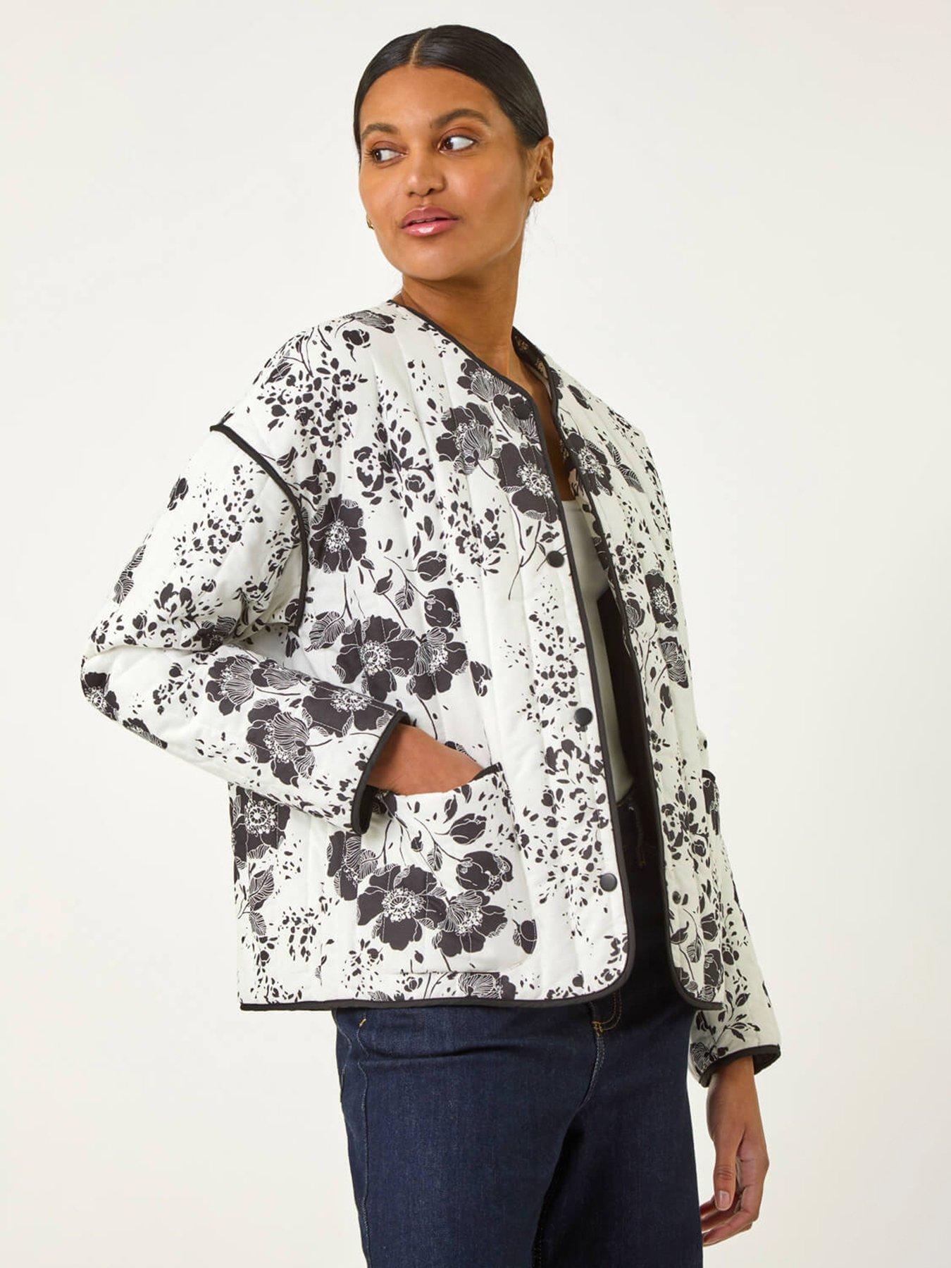 Image of Roman Floral Print Cotton Jacket - Black