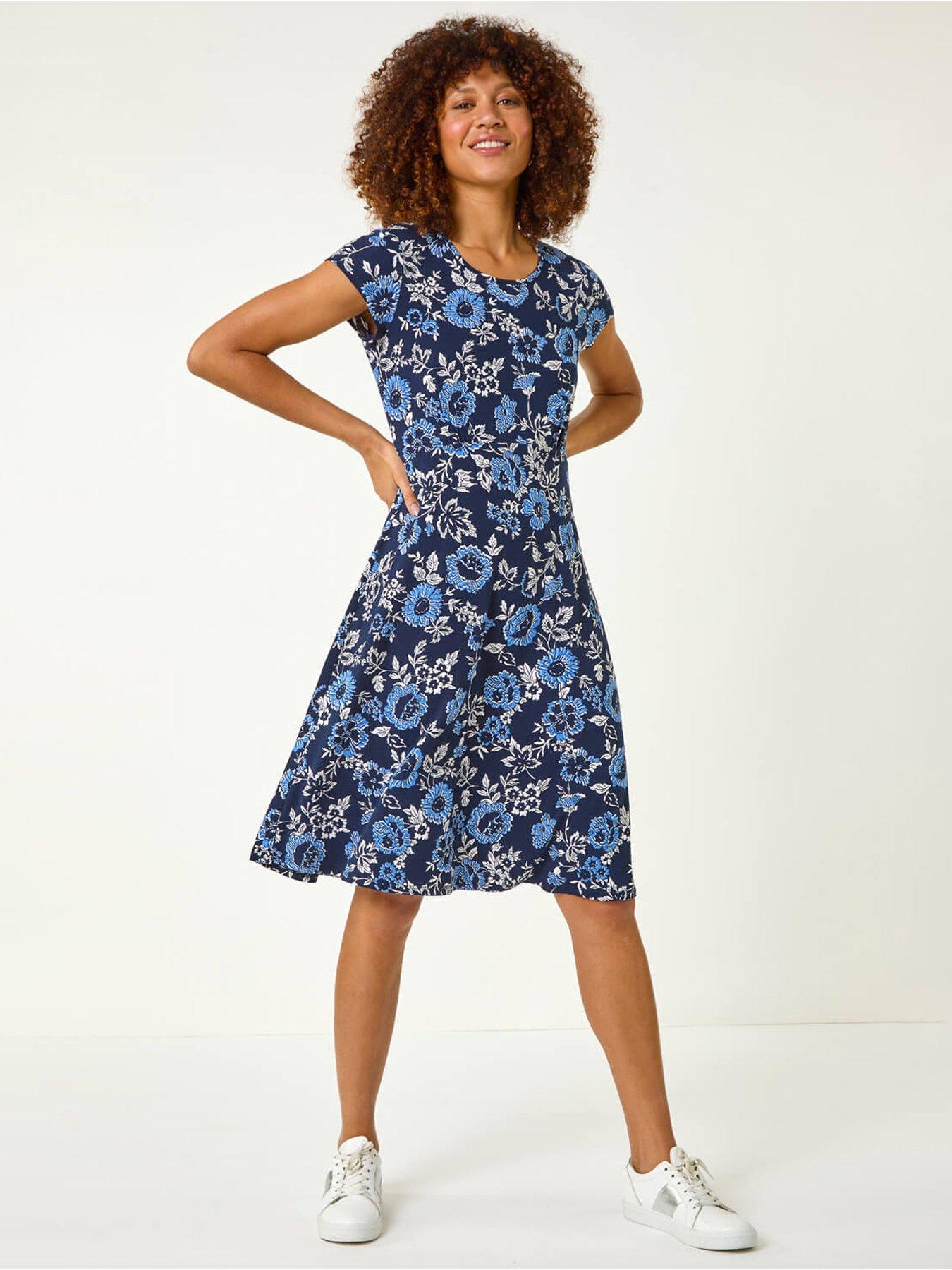 undefined Floral Print Tea Dress - Navy