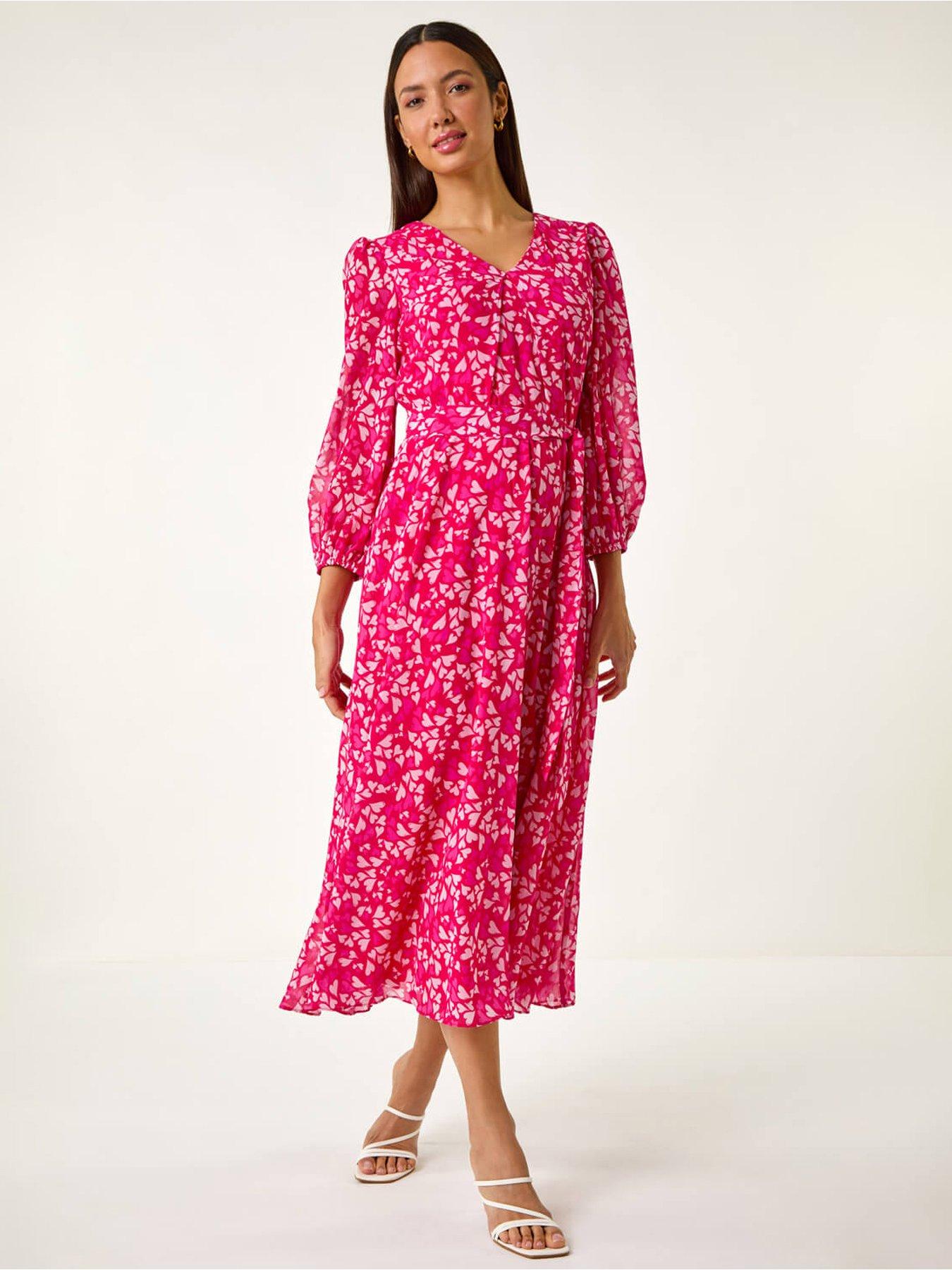 undefined Heart Print Midi Dress - Pink