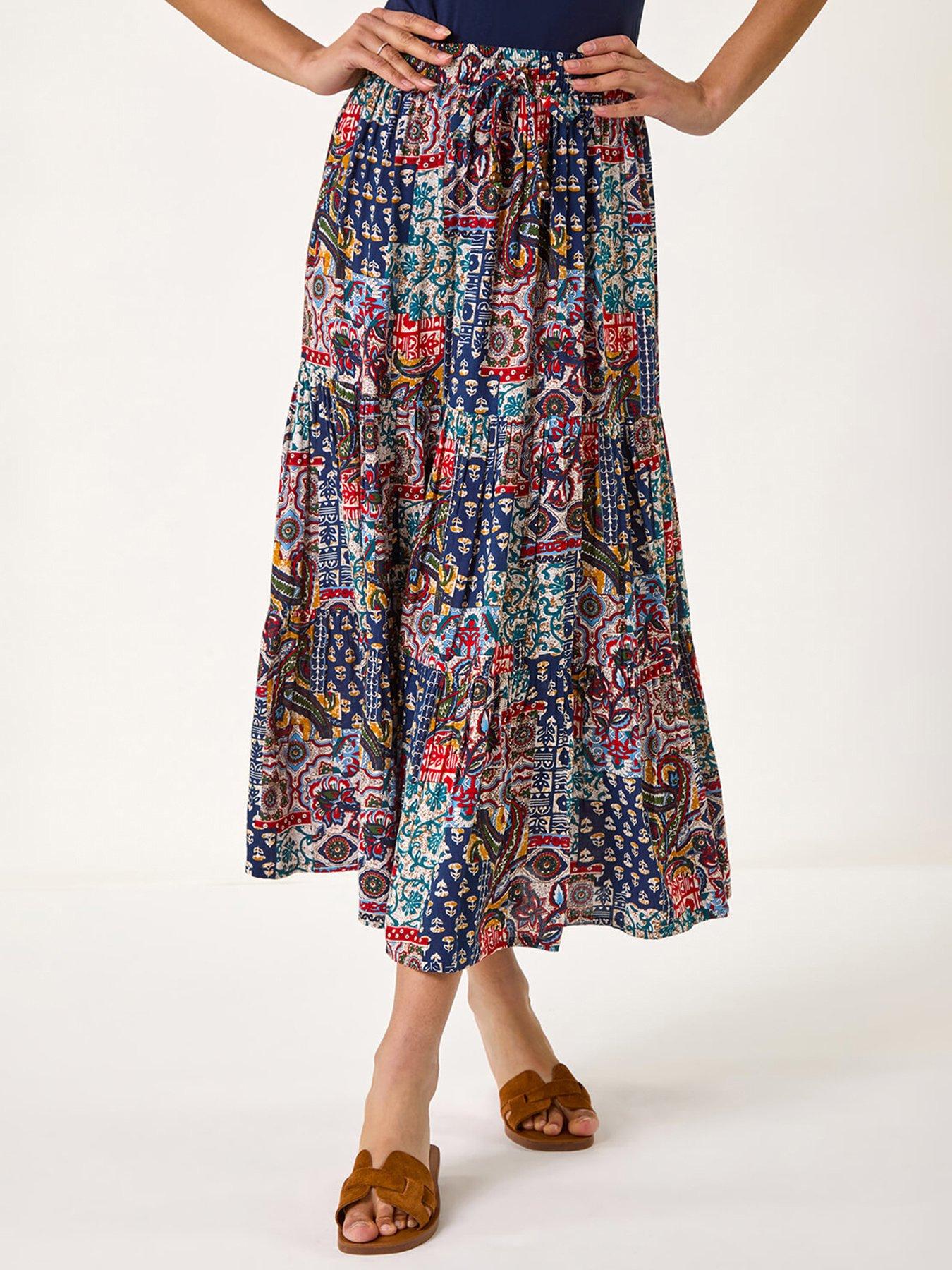 undefined Patchwork Tiered Skirt - Navy