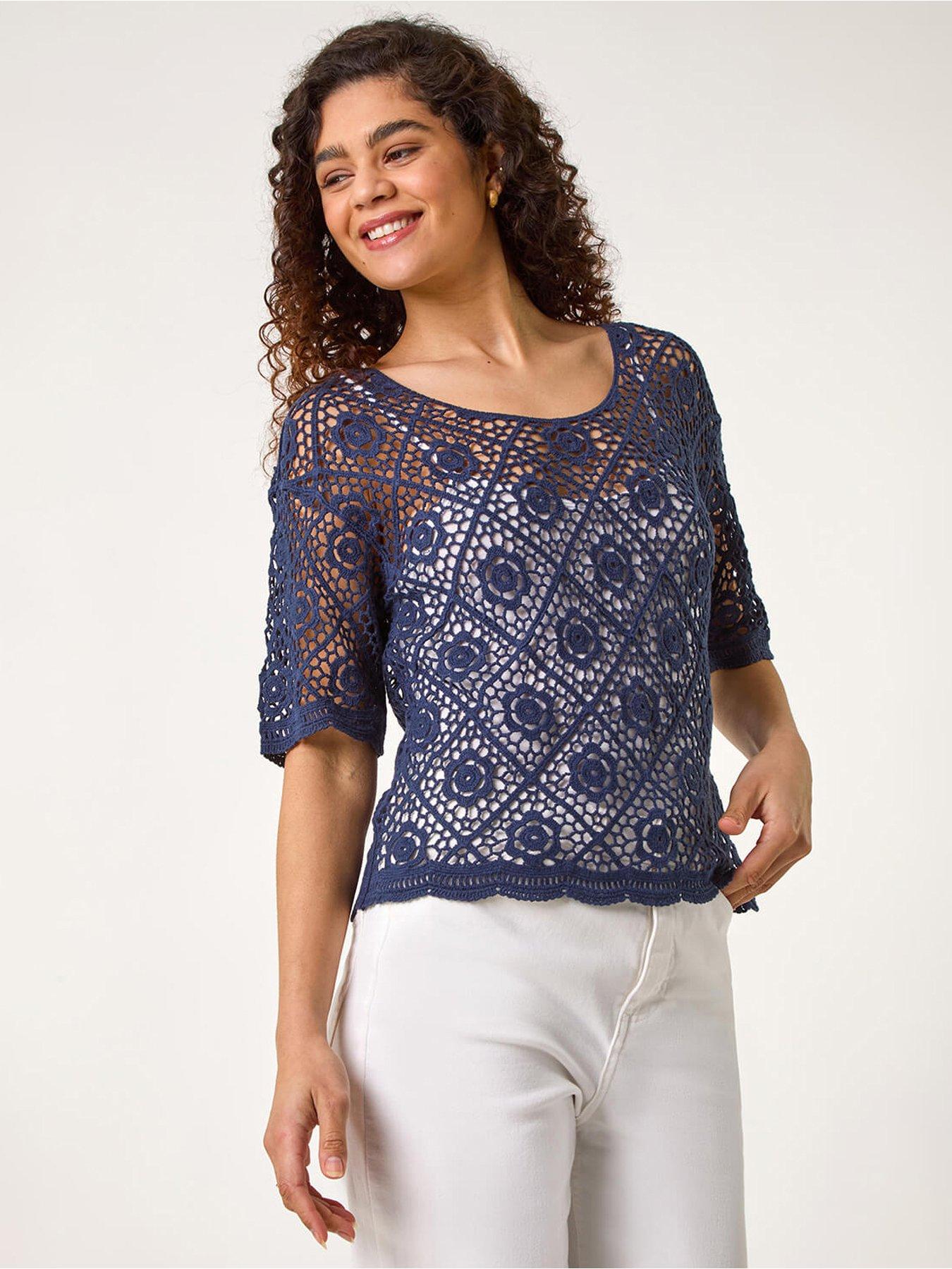 undefined Cotton Crochet T-shirt - Navy