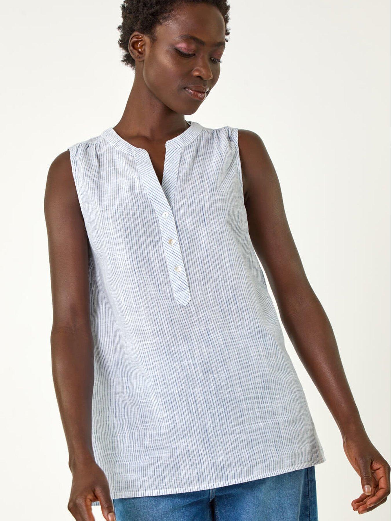 undefined Stripe V-neck Vest Top - Light Blue